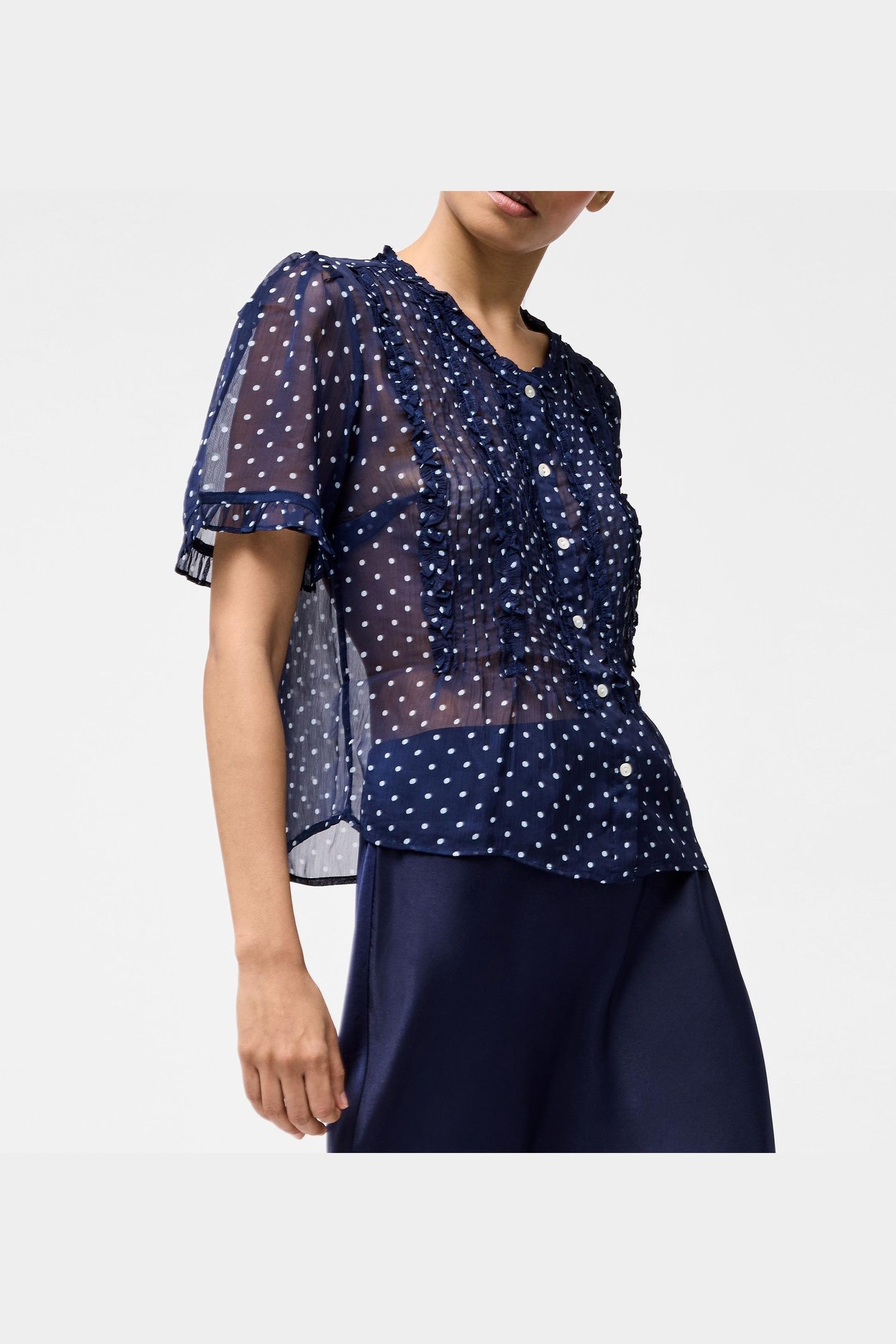 POLKA S/S RUFFLE TOP MIDNIGHT/WHITE 1
