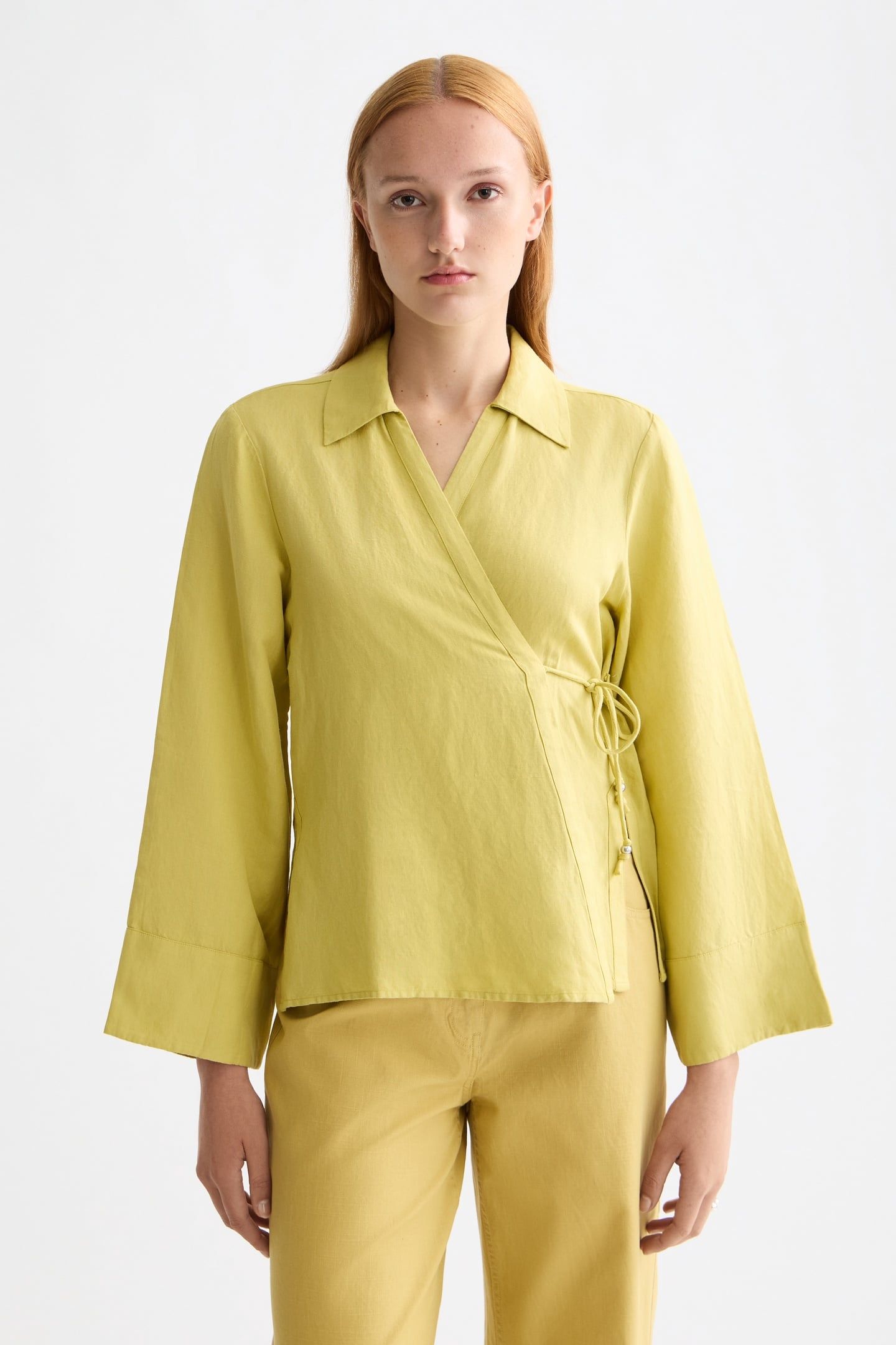 WRAP SHIRT WITH TIE CLOSURE GOLDEN GREEN 1