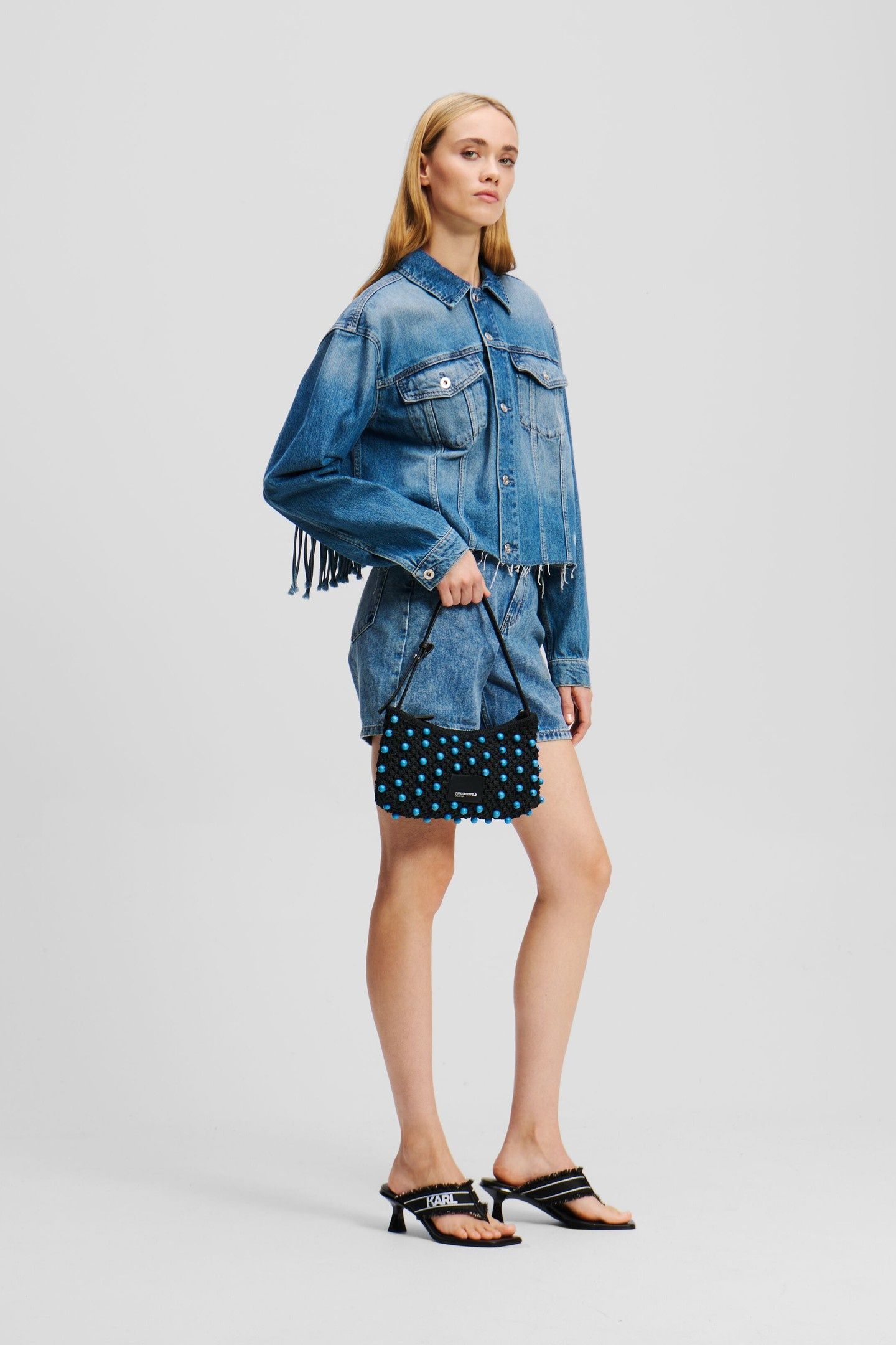 RELAXED FRINGED DENIM JKT STONE WASHED MID BLUE 6