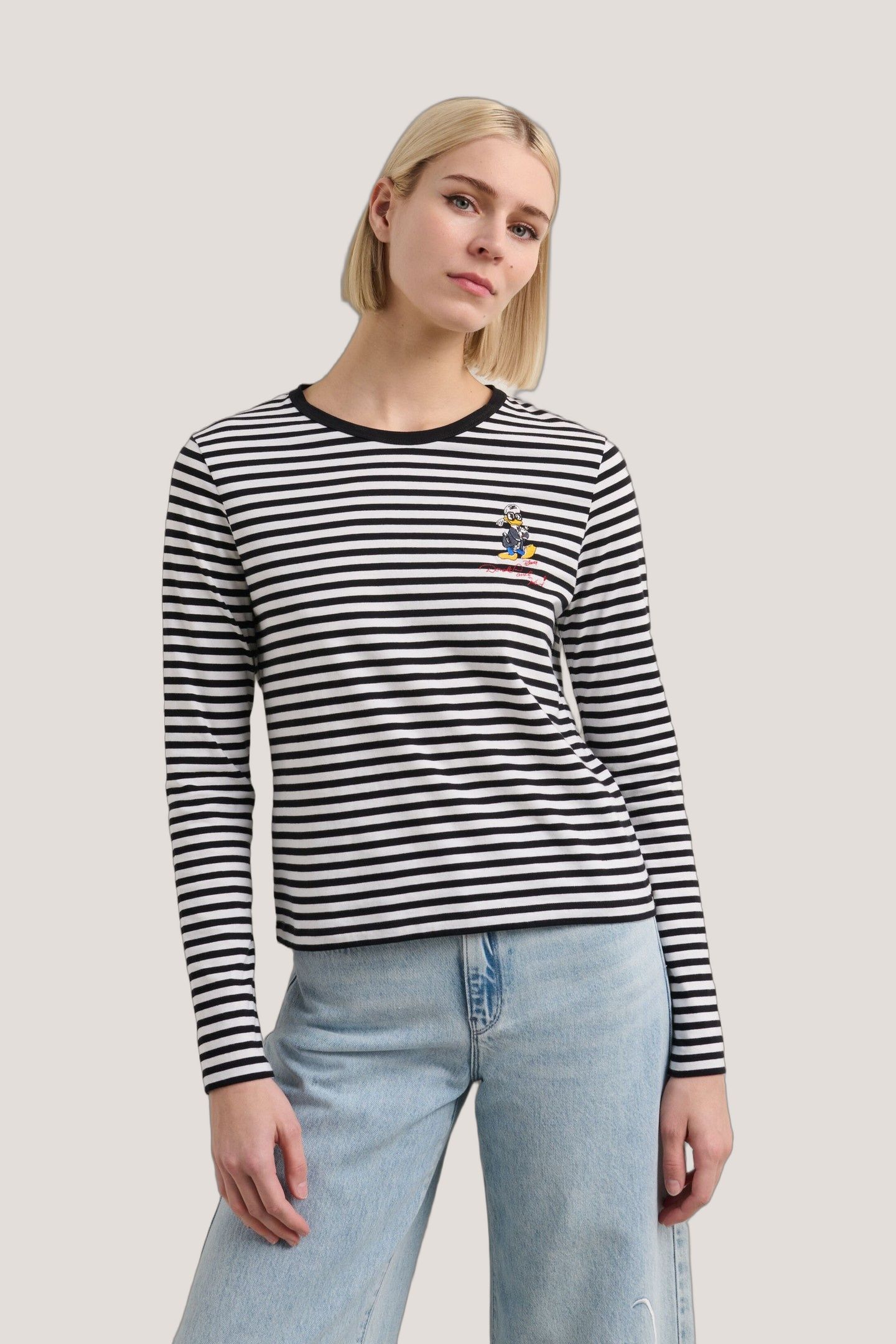 DISNEY STRIPE LONGSLEEVE T-SHIRT SMALL STRIPE BLACK-WHITE 1