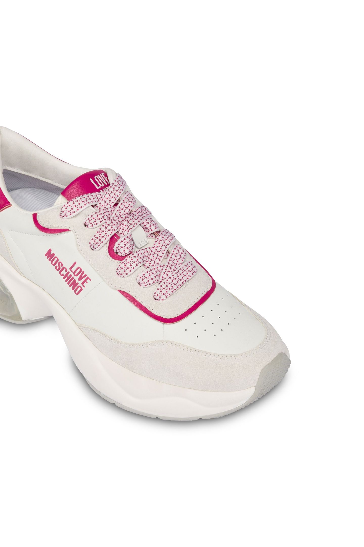 CRYSTAL LOVE CALFSKIN AND SPLIT LEATHER SNEAKERS WHITE 3