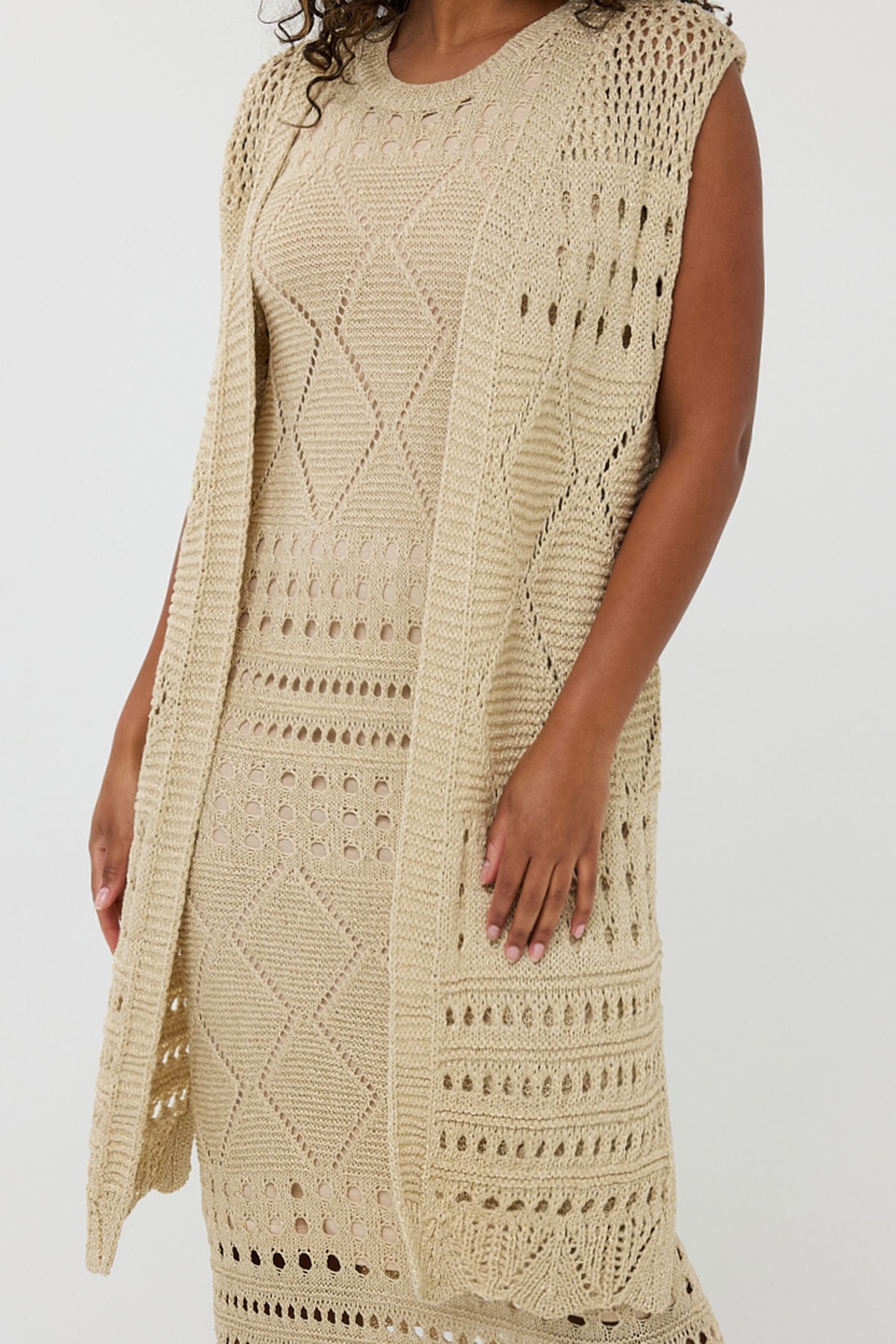 GILLET LONG FANCY OPEN KNIT LUREX LIGHT SAND 1