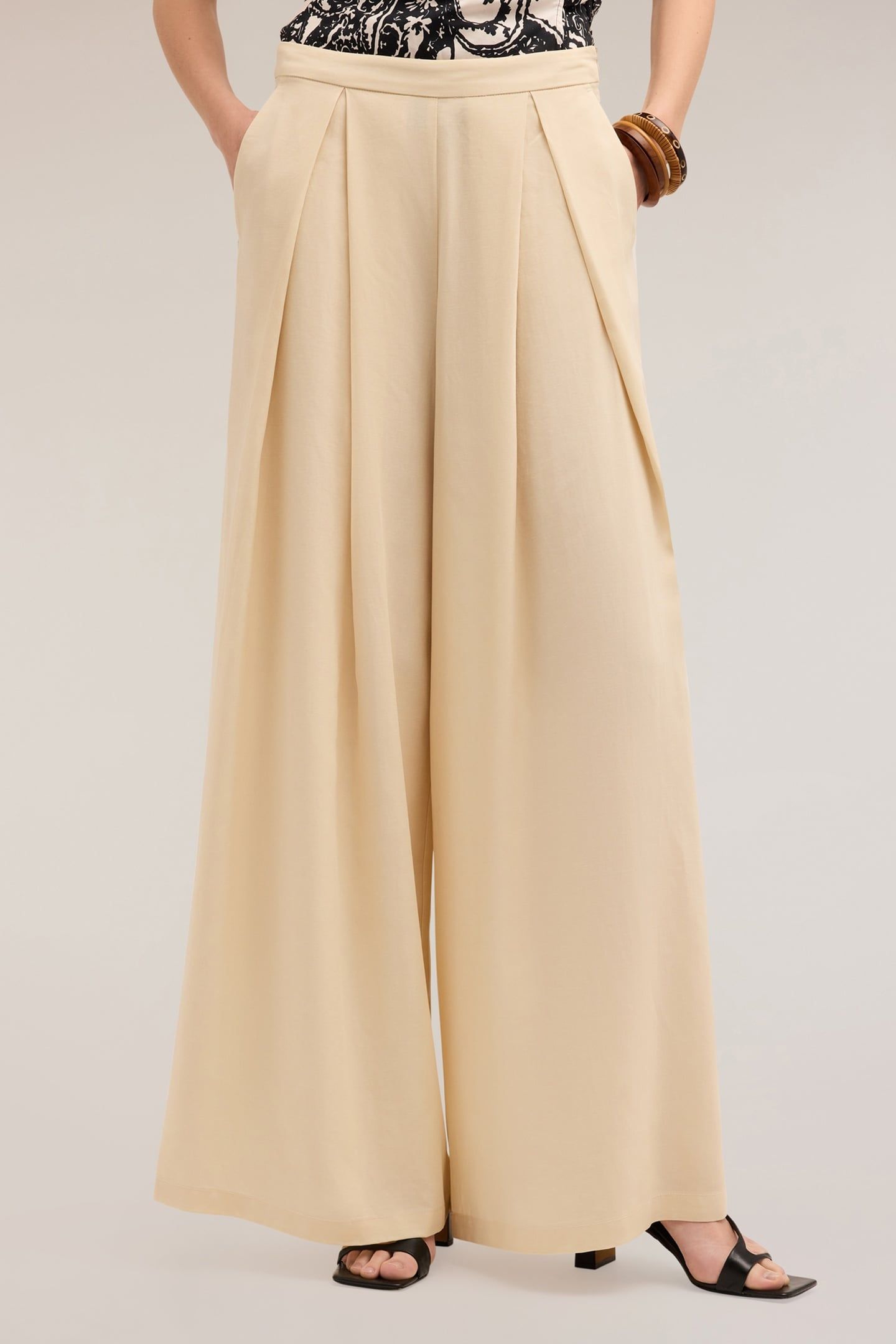 LINEN BLEND TROUSERS WITH SPLIT PLEATS BEIGE 1