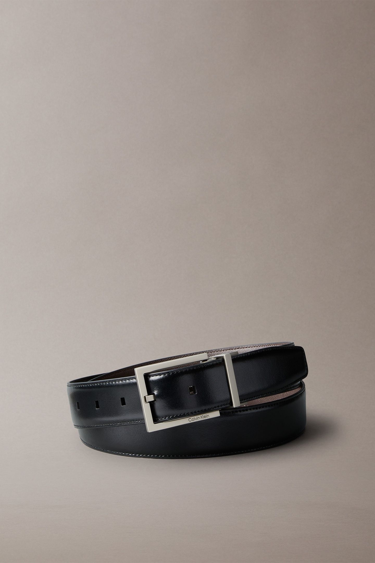 SQUARE BUCKLE SMOOTH BELT BLACK/DARK BROWN/BRUSHED NICKEL 1