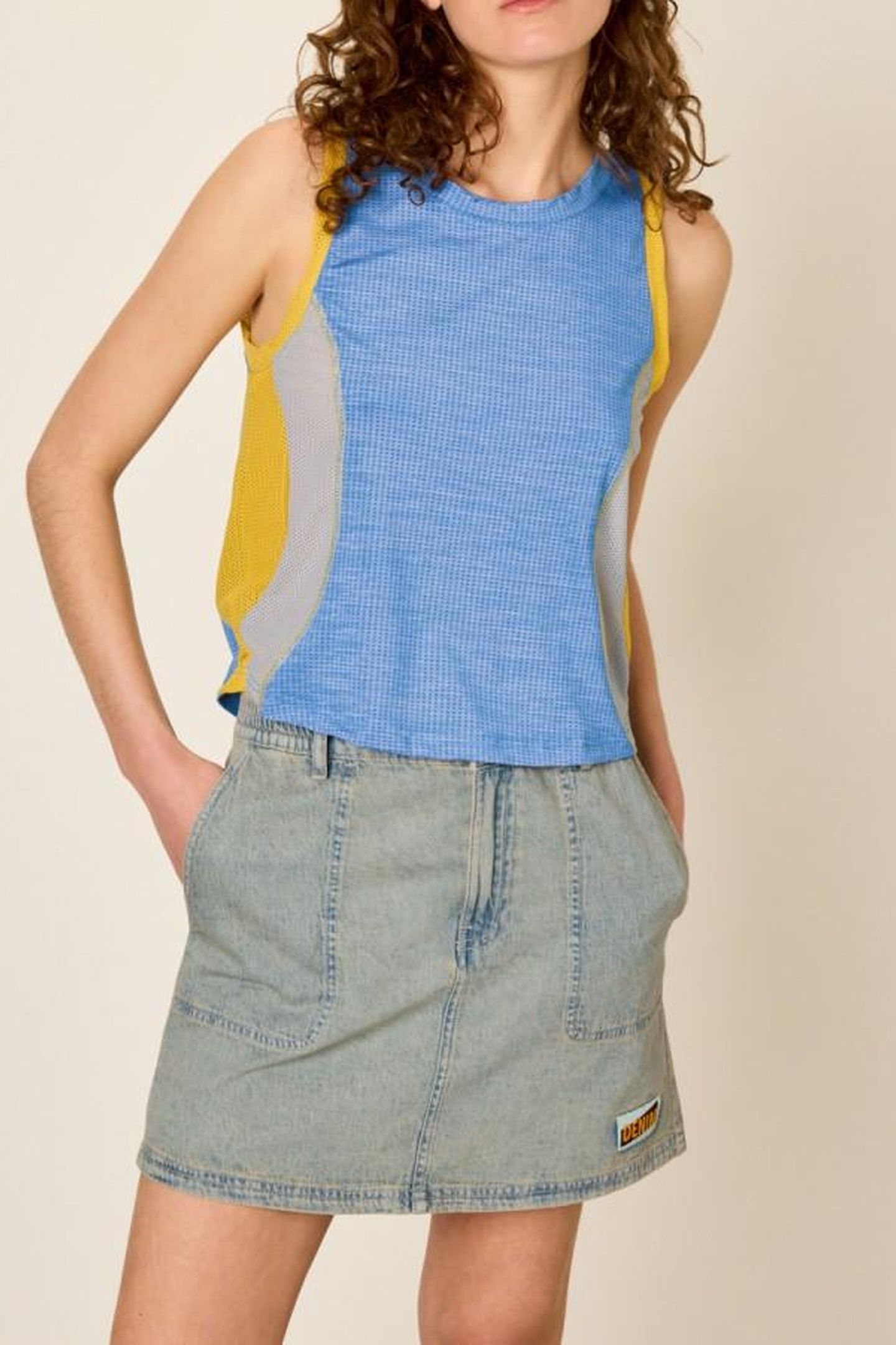 VAMY TANK TOP TRICOLORE BLEU JAUNE ET GRIS 9