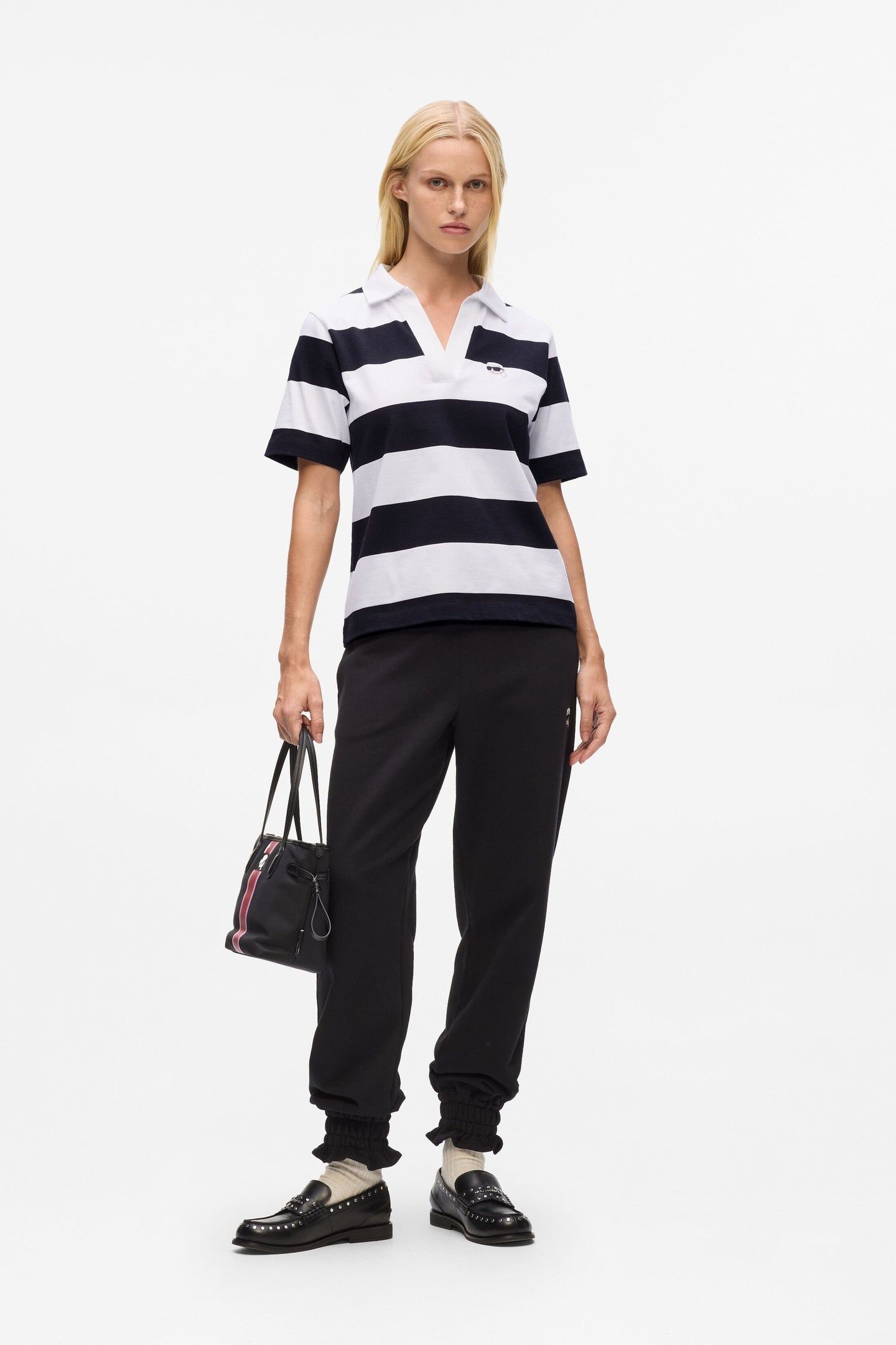 IKON PATCH STRIPE SSLV POLO BLACK-CANNOLI CREAM 2