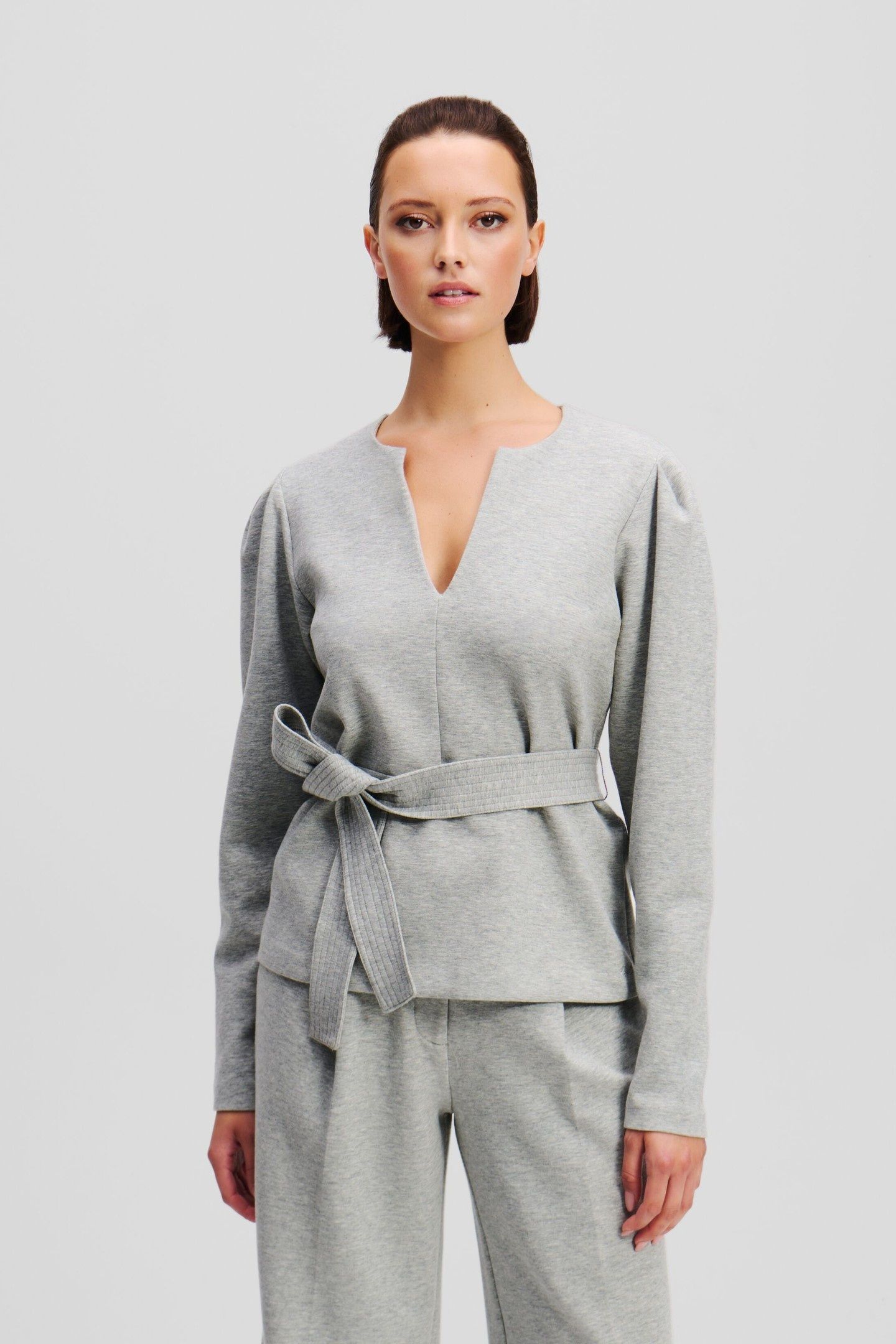 DOUBLE JERSEY VNECK SWEATSHIRT LIGHT GREY MELANGE 1