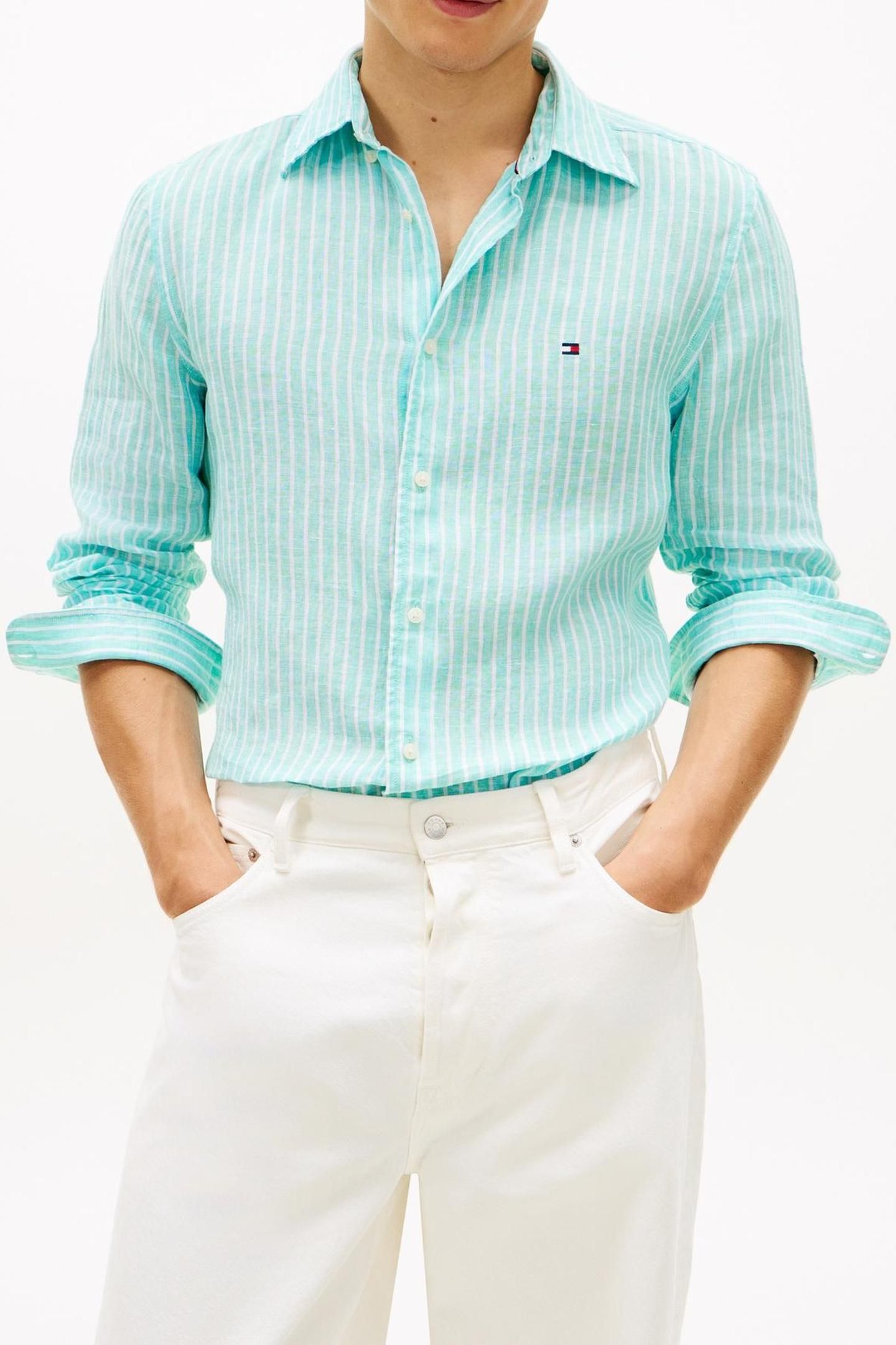 LINEN BENGAL STRIPE SHIRT ARCTIC AQUA/STRIPE 2