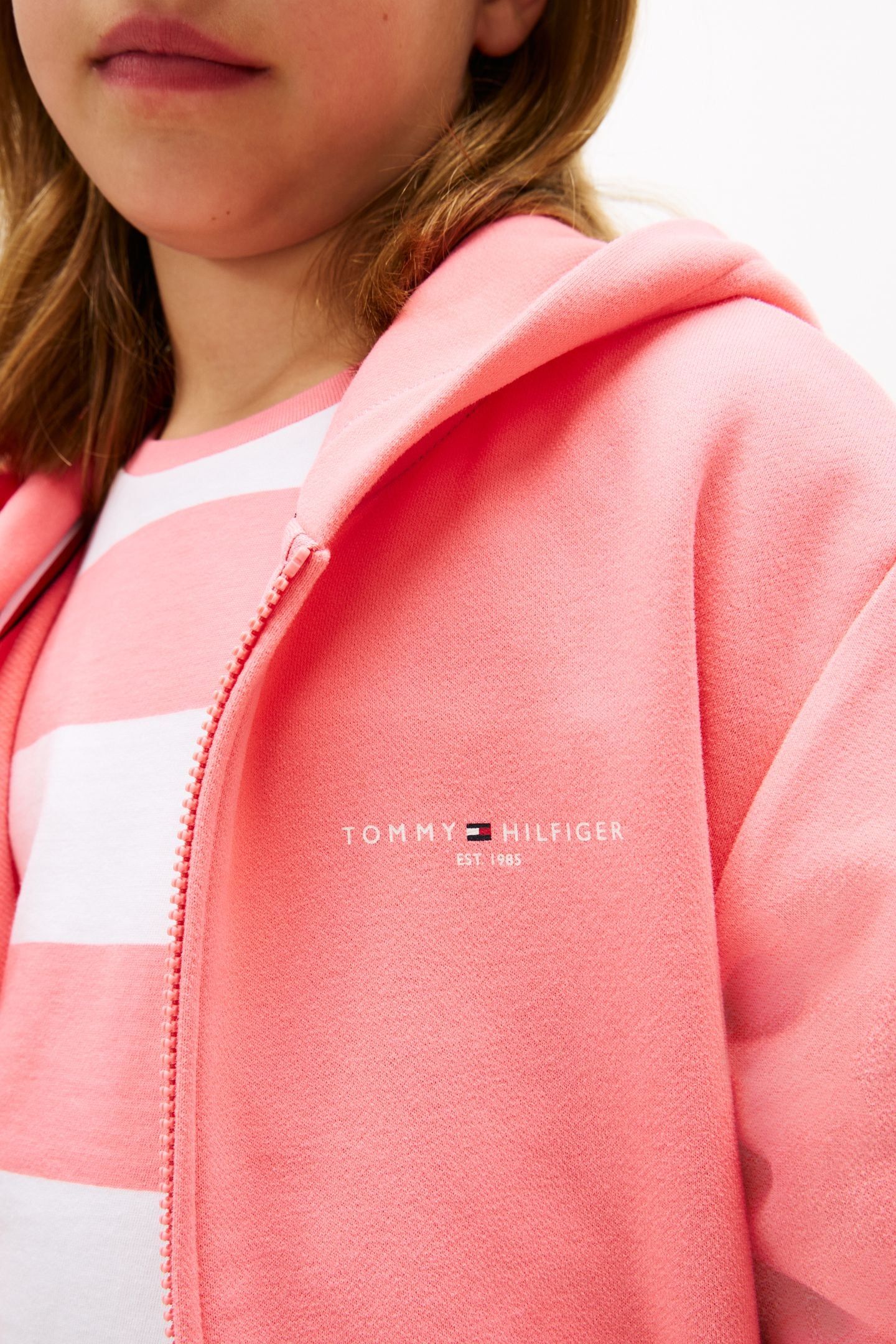 UNISEX MINI ZIP THROUGH HOODIE TROPICAL BLUSH 3