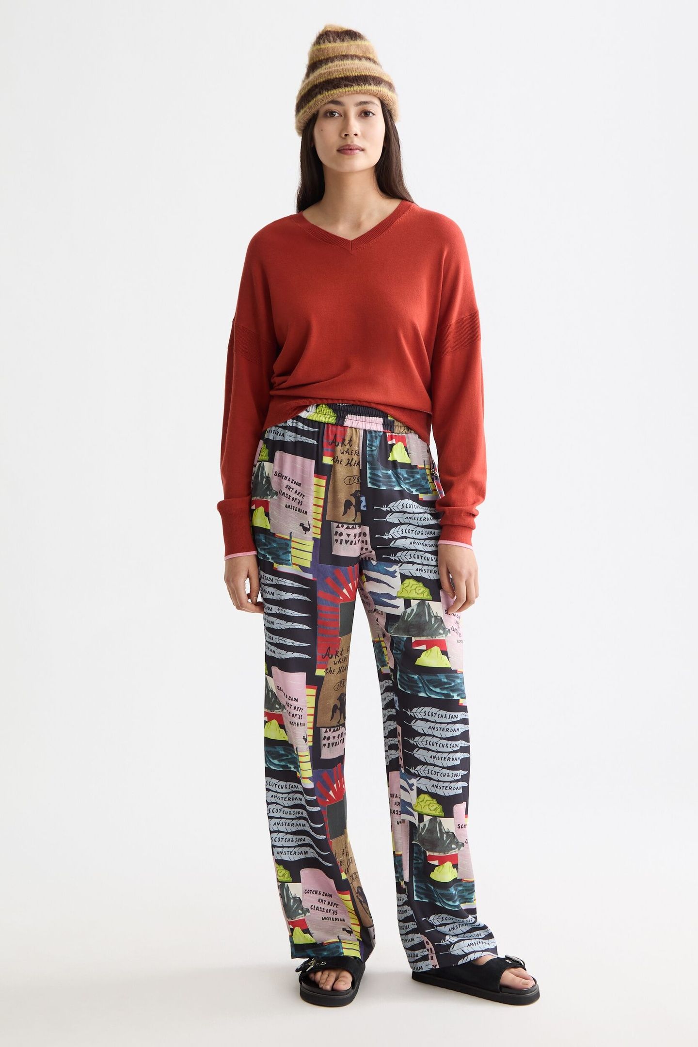 GIA - MID RISE WIDE LEG ELASTICATED TROUSERS ART DEPT COLLAG 6