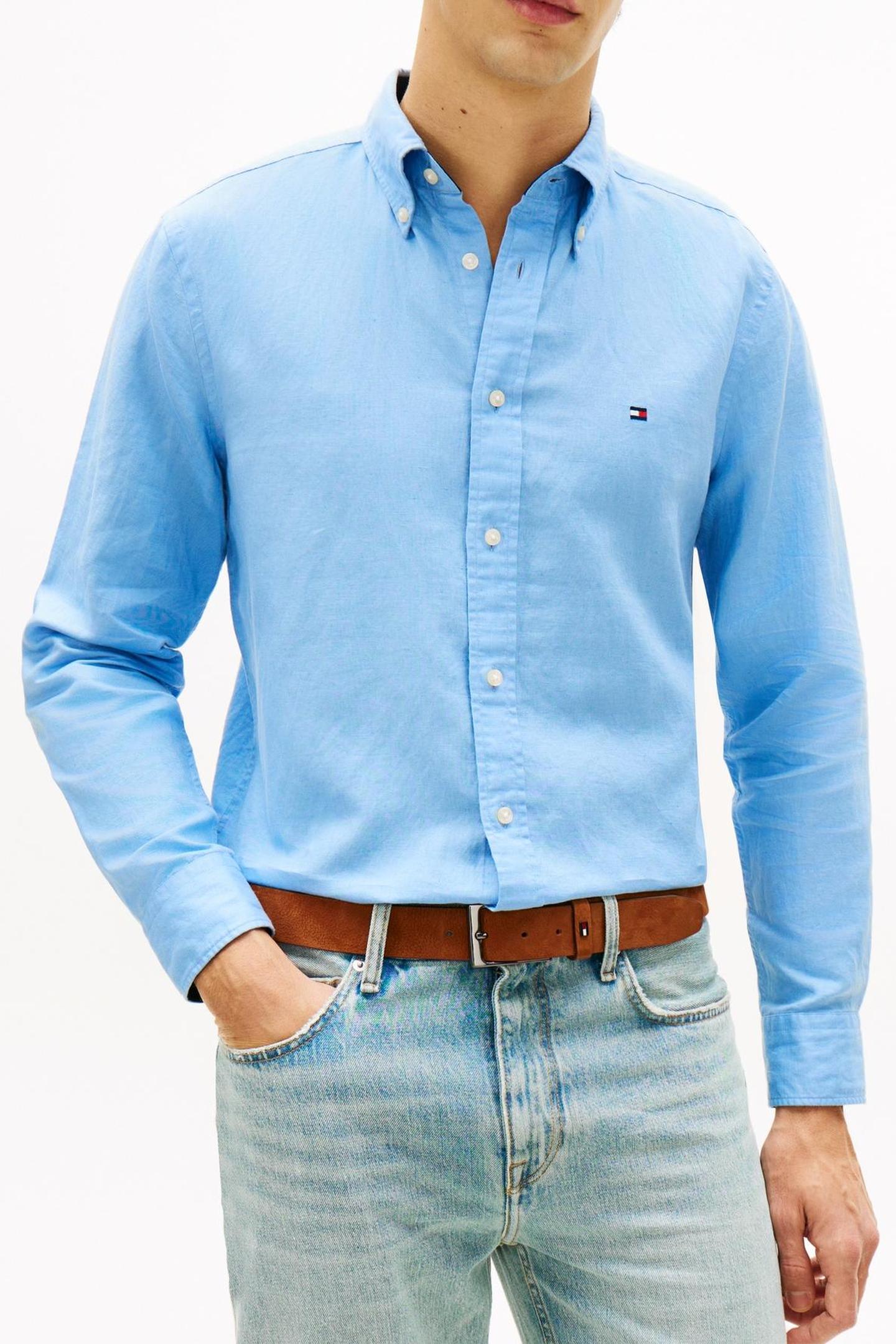 LINEN BLEND SOLID SHIRT CLOUDY BLUE 1