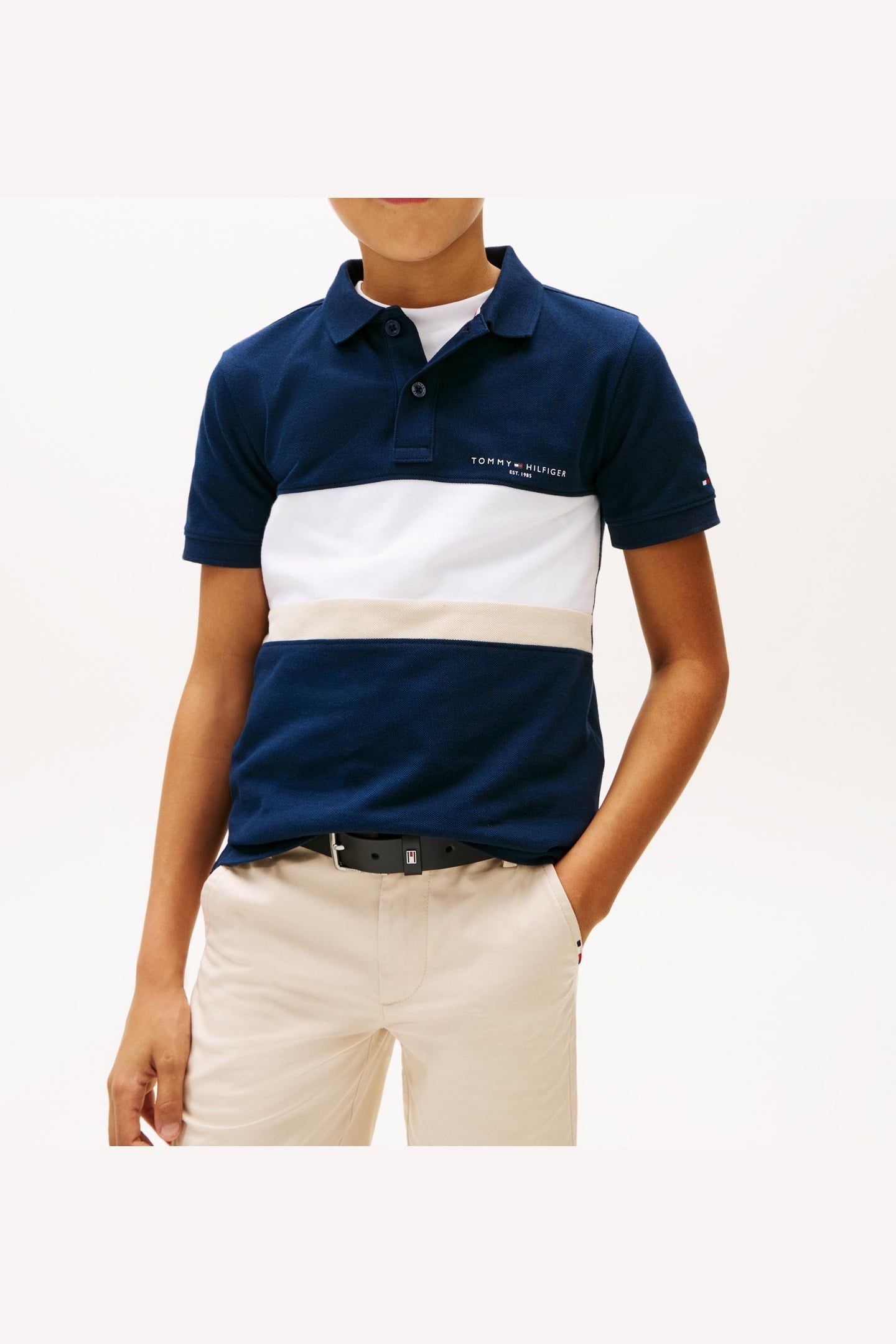 BOYS MINI EMBROIDERED POLO DARK NIGHT NAVY COLOURBLOCK 1