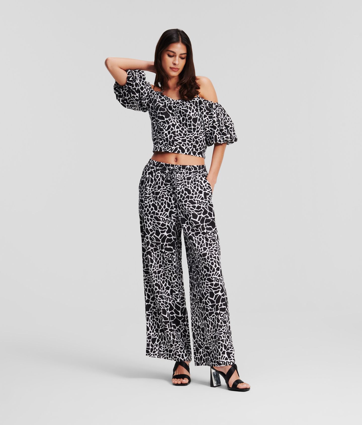 LINEN BLEND PANTS GIRAFFE BLACK/WHITE 2