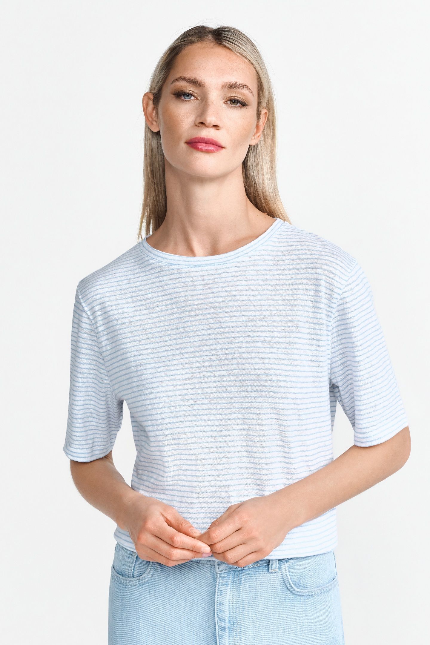 STRIPED LINEN T-SHIRT SUSTAINABLE CLEAR SKY 2