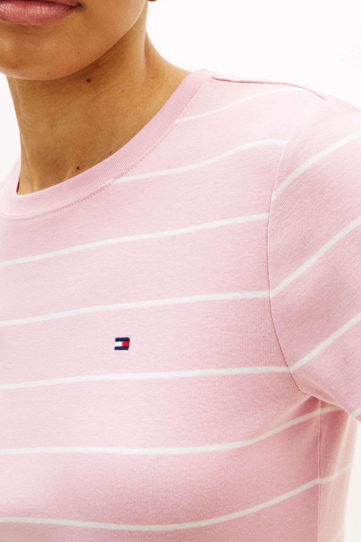 SLIM CODY C-NECK SS TEE FINE STP BONITA PINK/ECRU 5