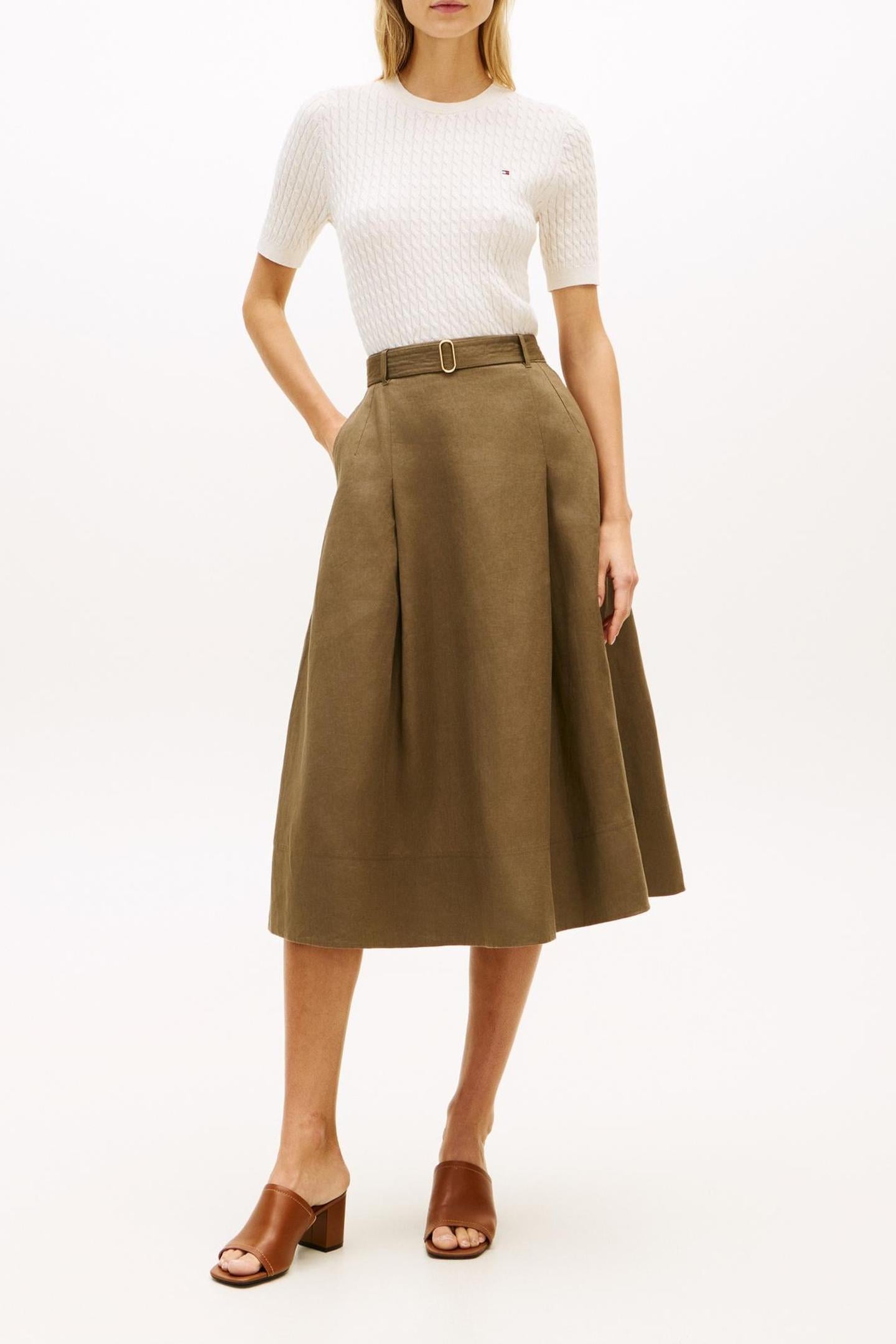 LINEN UTILITY MIDI SKIRT MEDITERRANEAN OLIVE 1