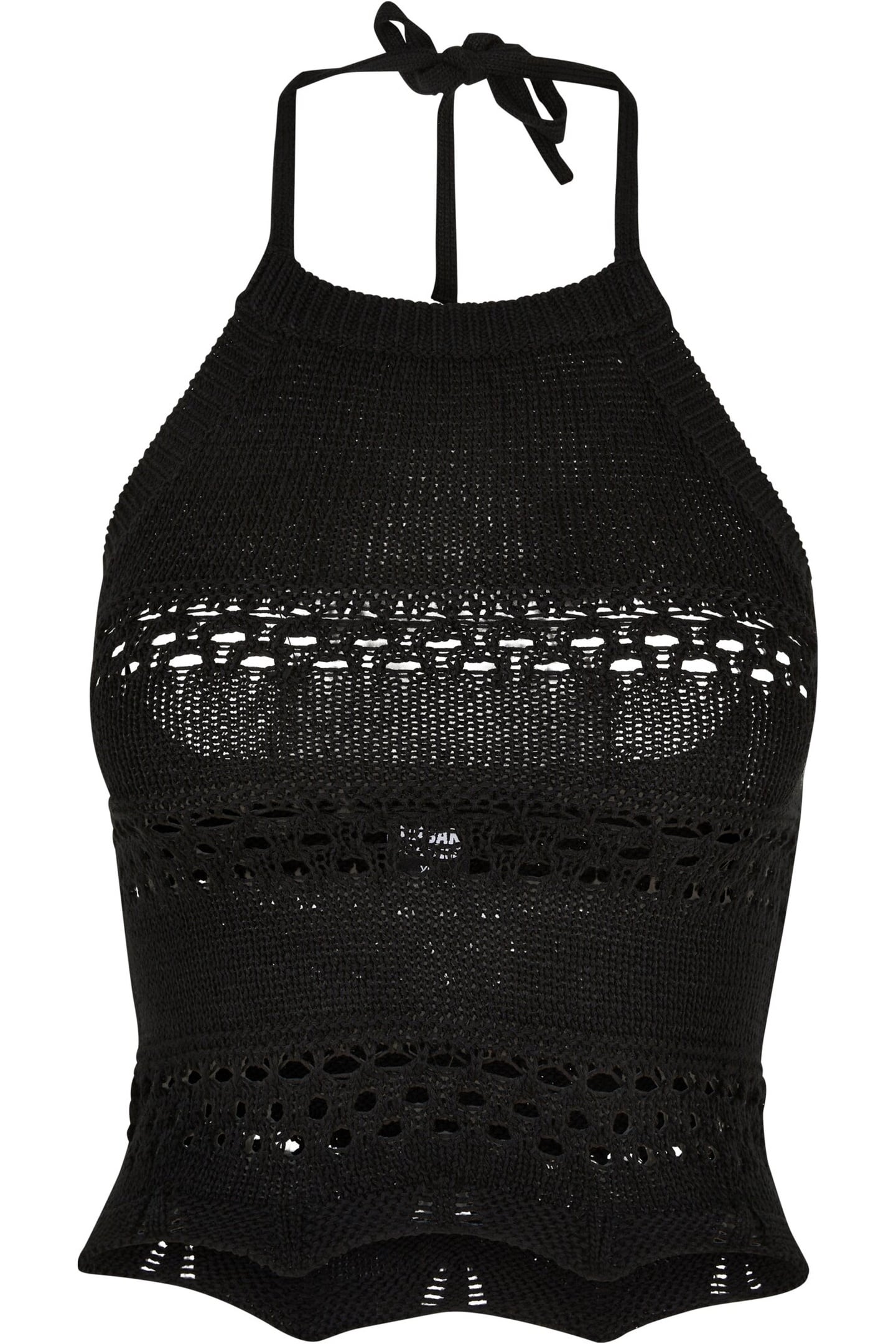 LADIES SHORT CROCHET KNIT NECKHOLDER TOP BLACK 1