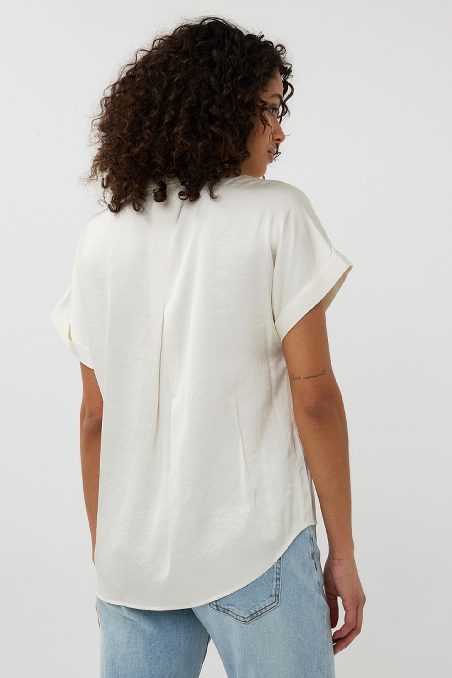 BLOUSE S/SLVE POCKET SATIN LOOK OFF WHITE 3