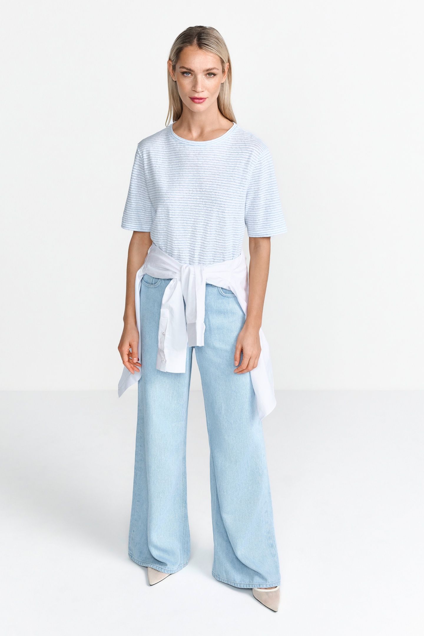 STRIPED LINEN T-SHIRT SUSTAINABLE CLEAR SKY 1