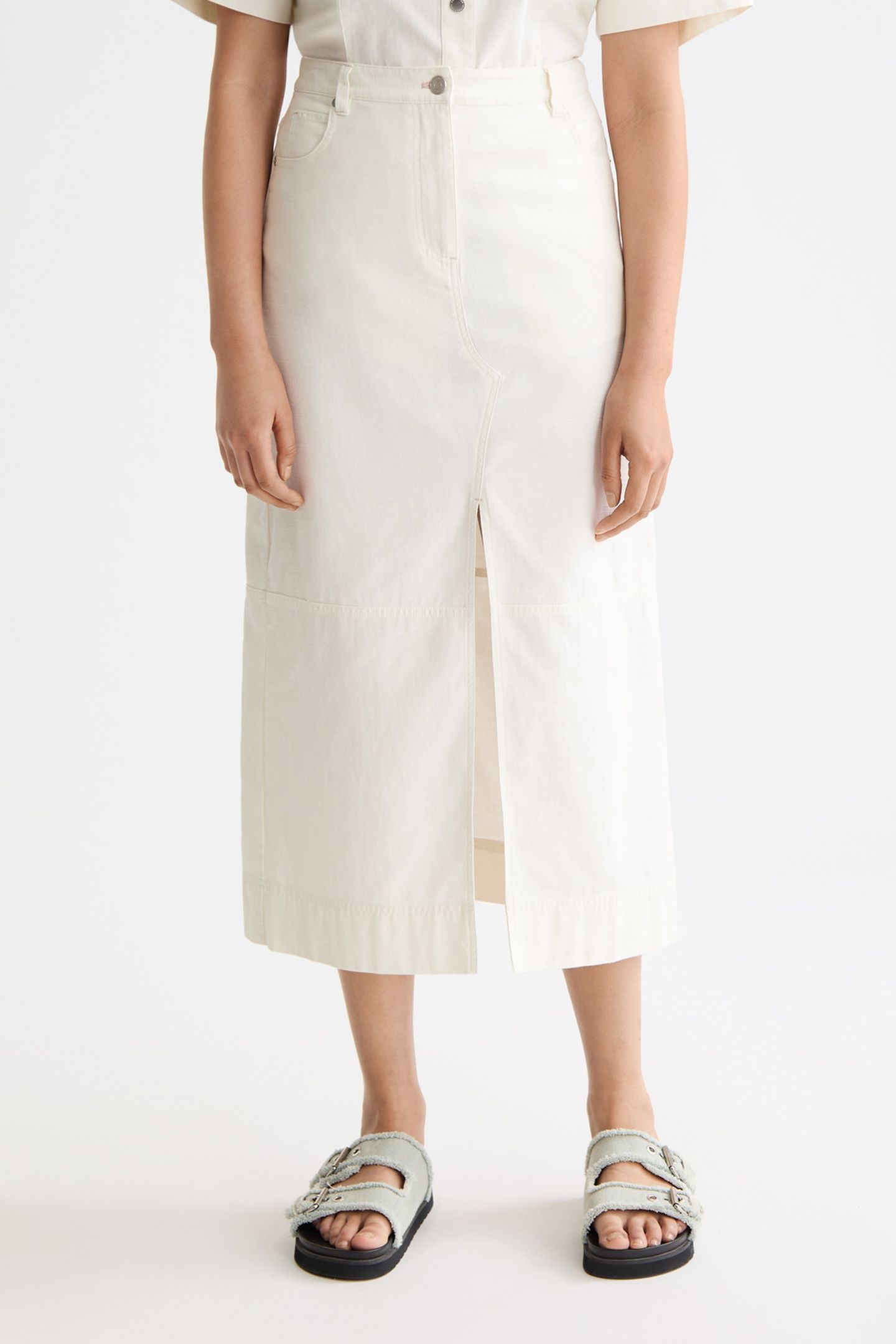 WORKWEAR MIDI SKIRT WITH FRONT SLIT EGGNOG 2