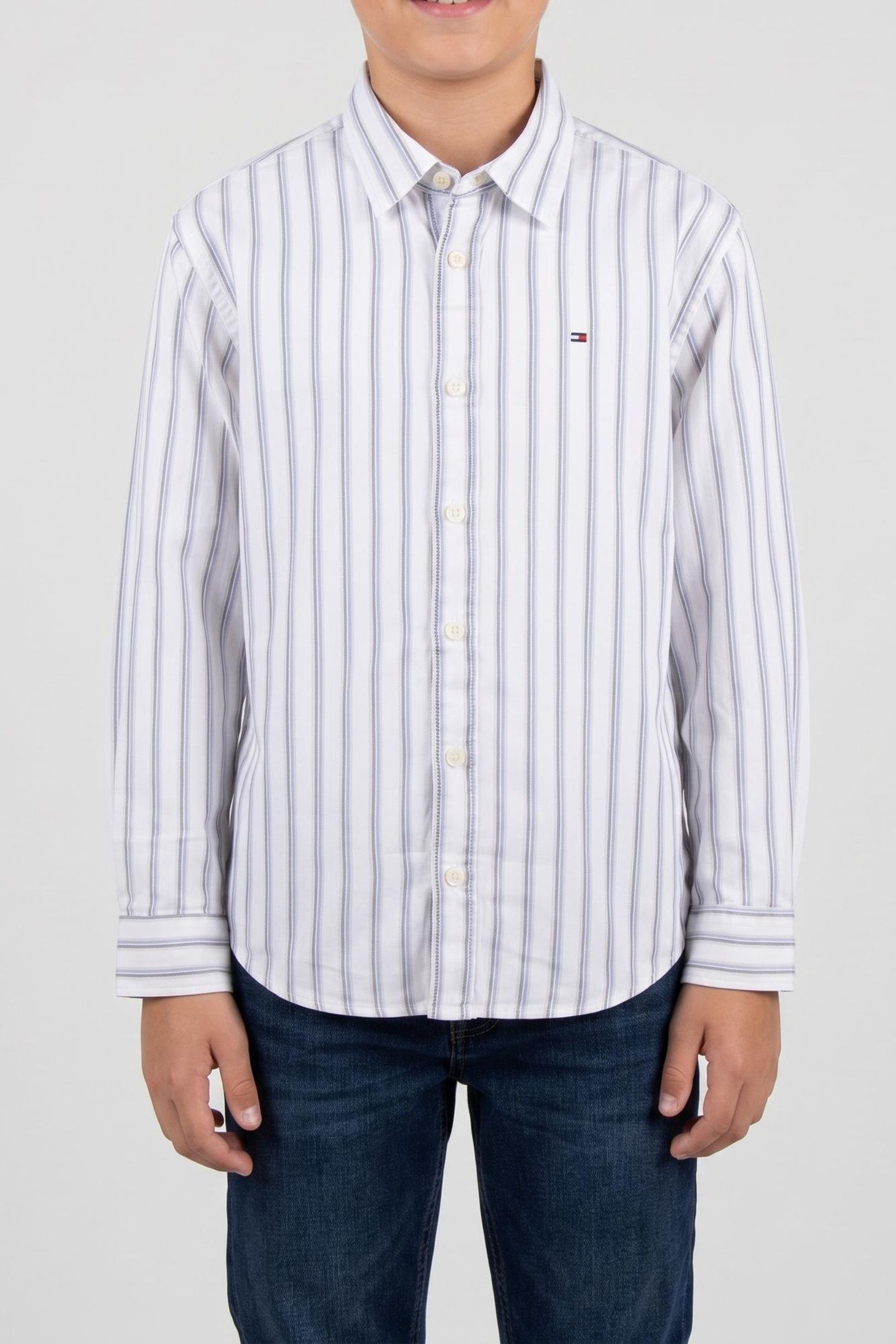 BOYS FLEX STRIPE SHIRT WHITE STRIPE 1