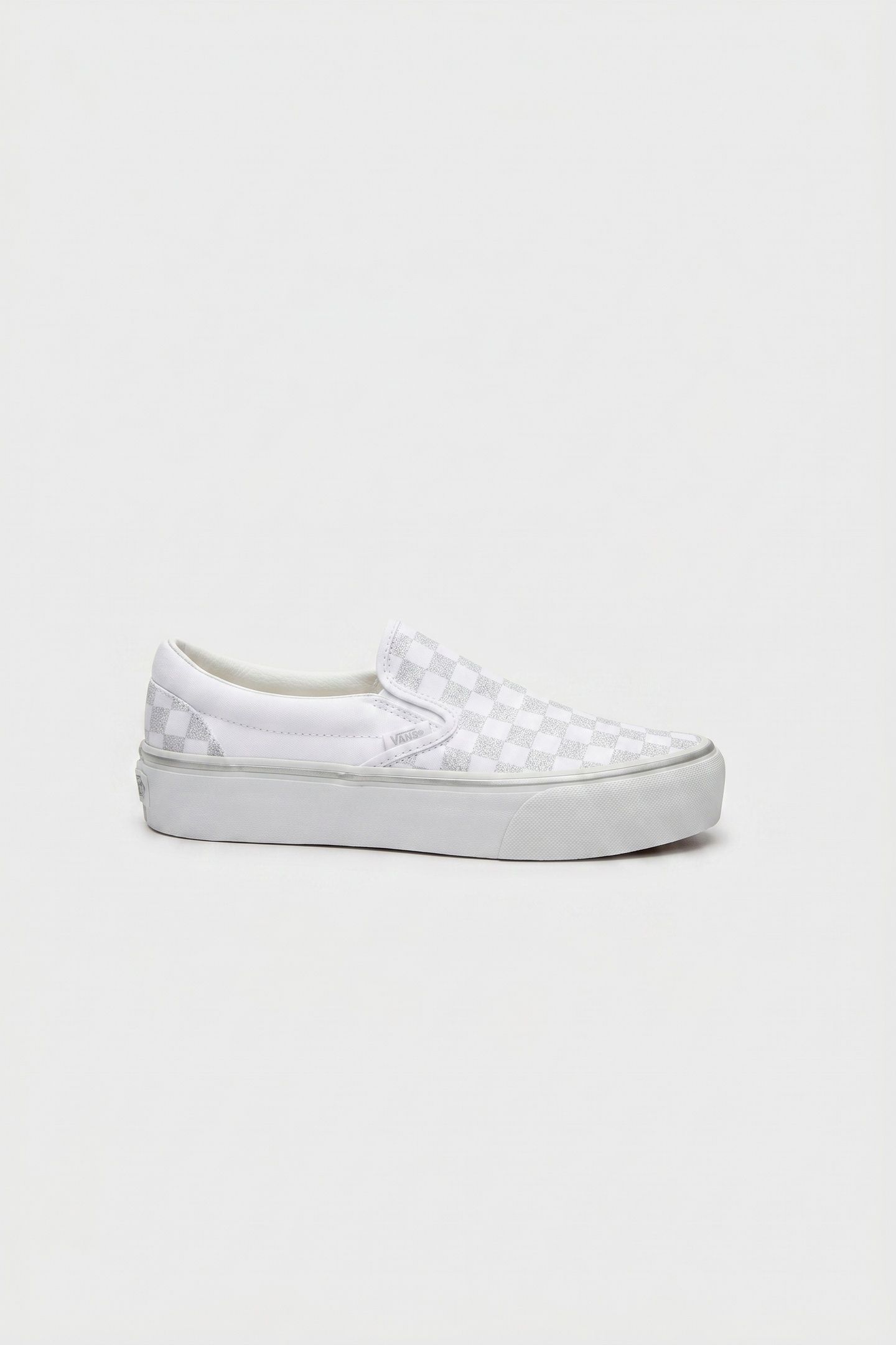 UNISEX CLASSIC SLIP-ON PLATFORM METALLIC CHECKRBRD SILVER 1