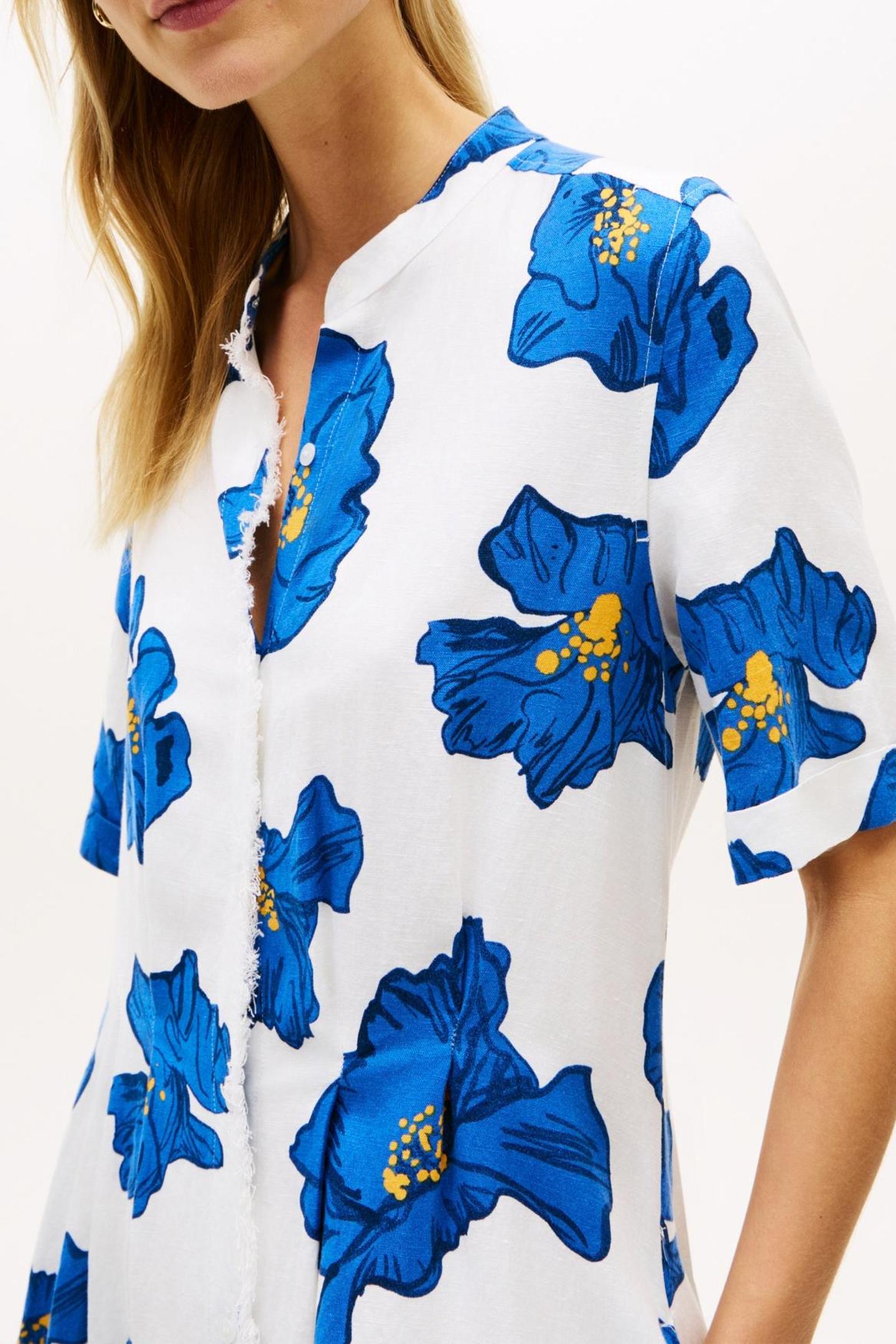 FRAYED VIS/LINEN SS POPPY PRINT SPACED IVORY/BLUE ORBIT 5