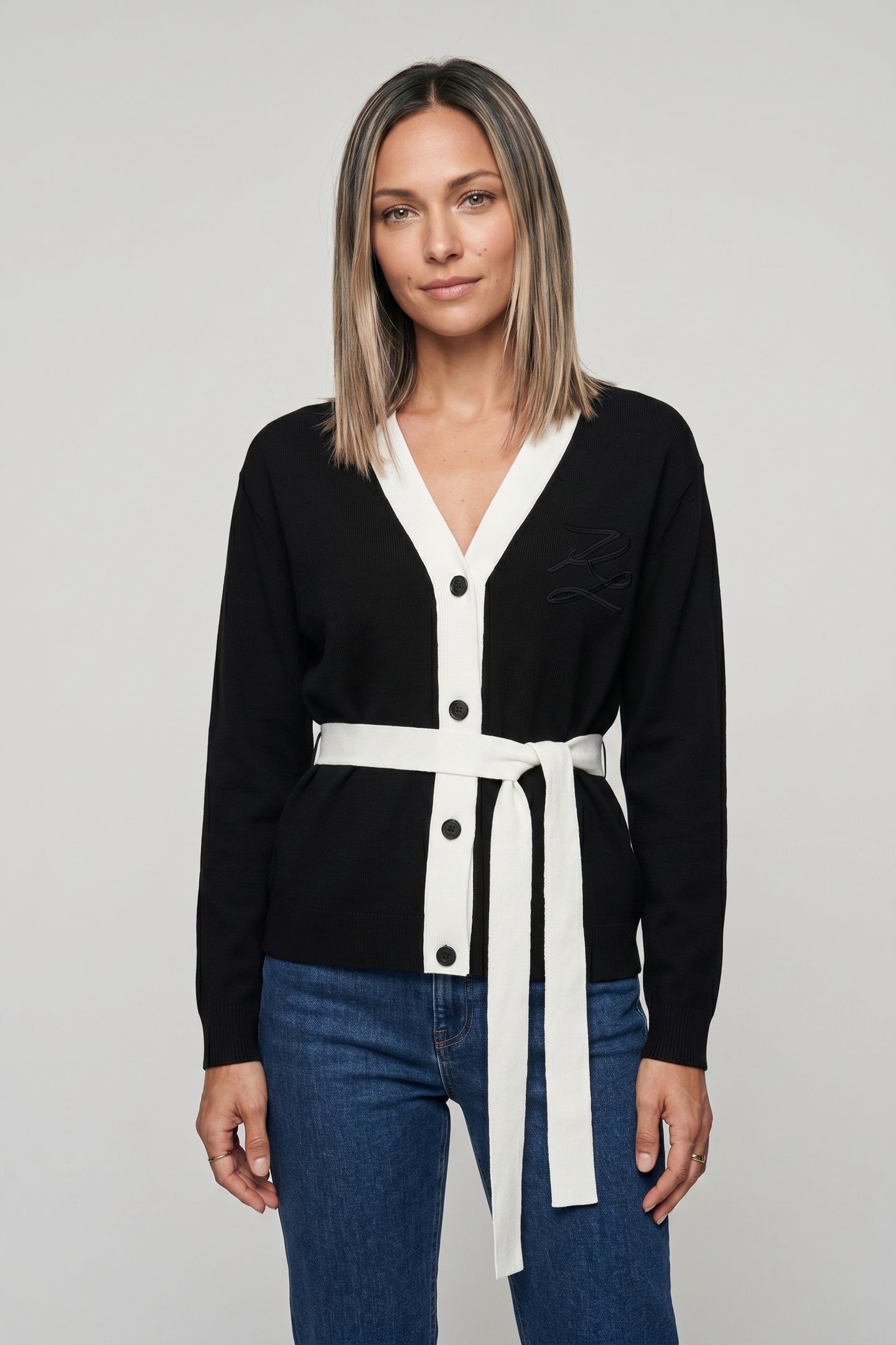 AUTOGRAPH CONTRAST CARDIGAN BLACK/WHITE 1