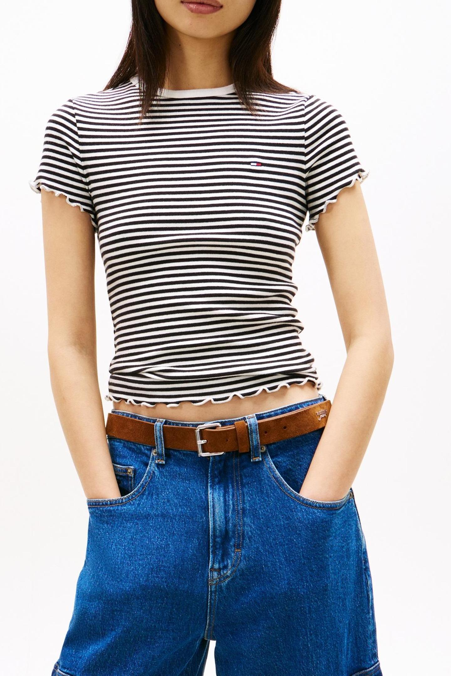 TJW SLIM LETTUCE EDGE T-SHIRT BLACK/ECRU STRIPE 1