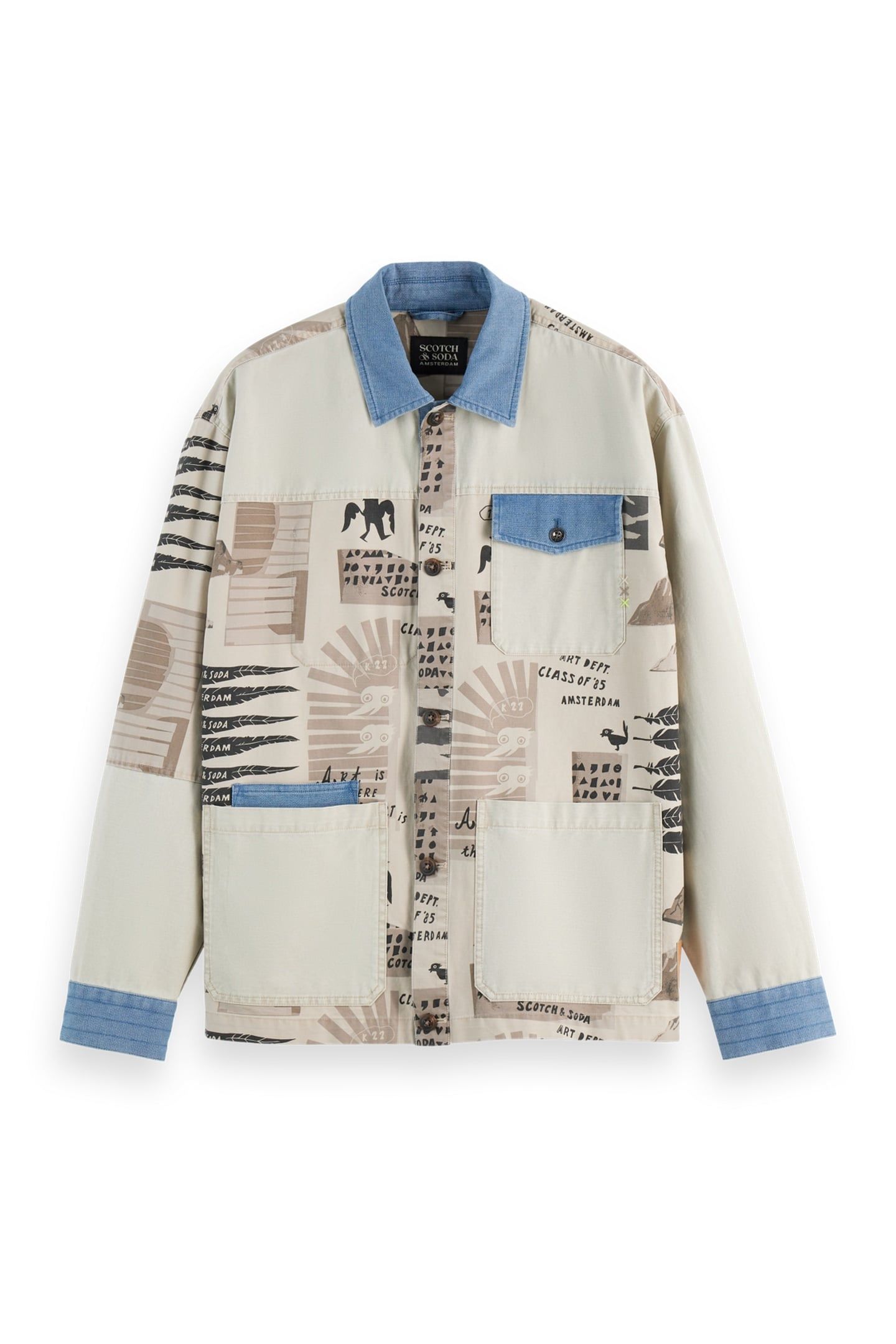 PRINTED & WASHED COLOUR BLOCK WORKER JACKET ART DEPT COLLAGE 1