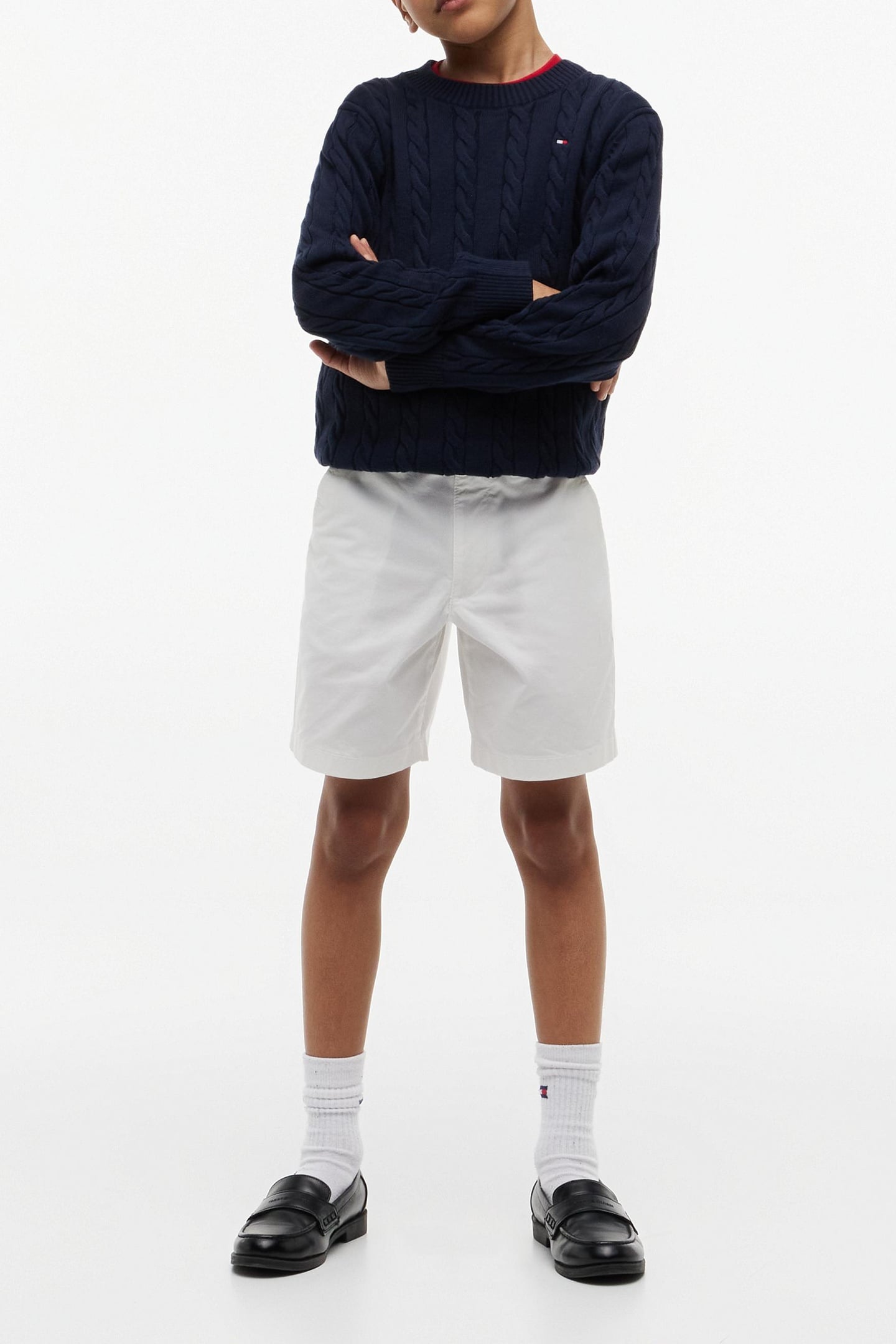 BOYS BAGGY CHINO BELTED SHORTS WHITE 2