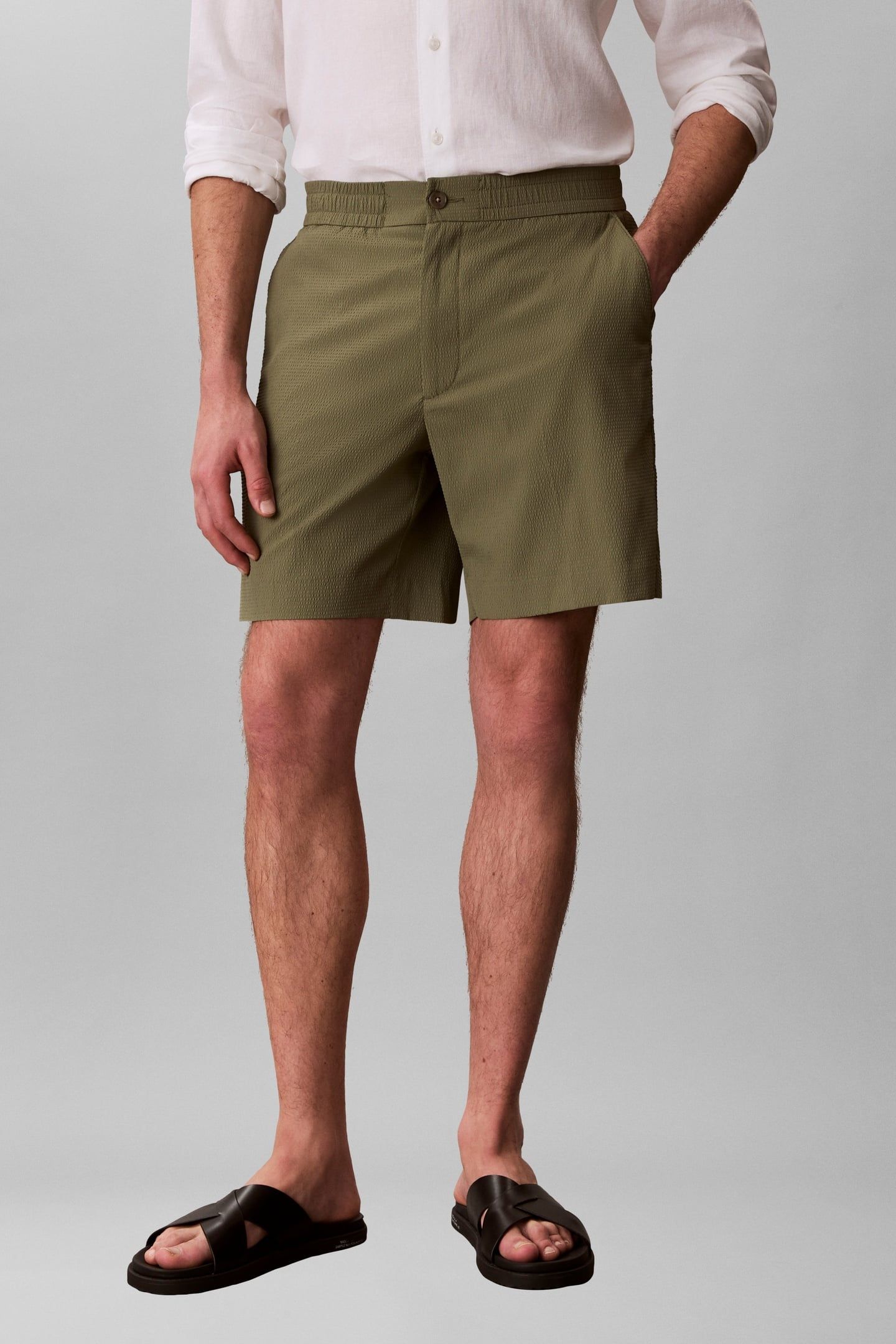 STRAIGHT SEERSUCKER SHORTS DEEP LICHEN GREEN 1