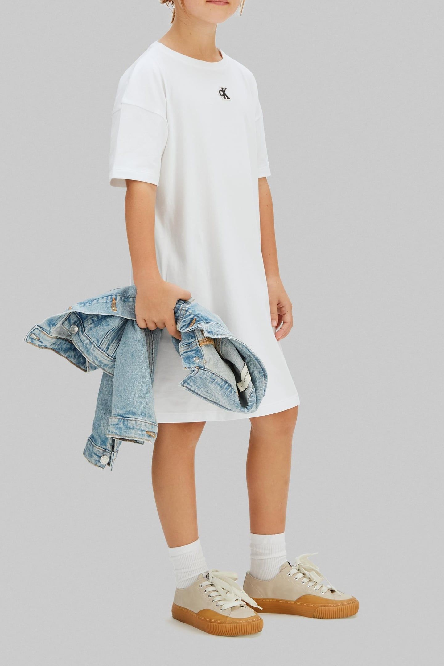 GIRLS CK MONOGRAM TEE DRES WHITE 2