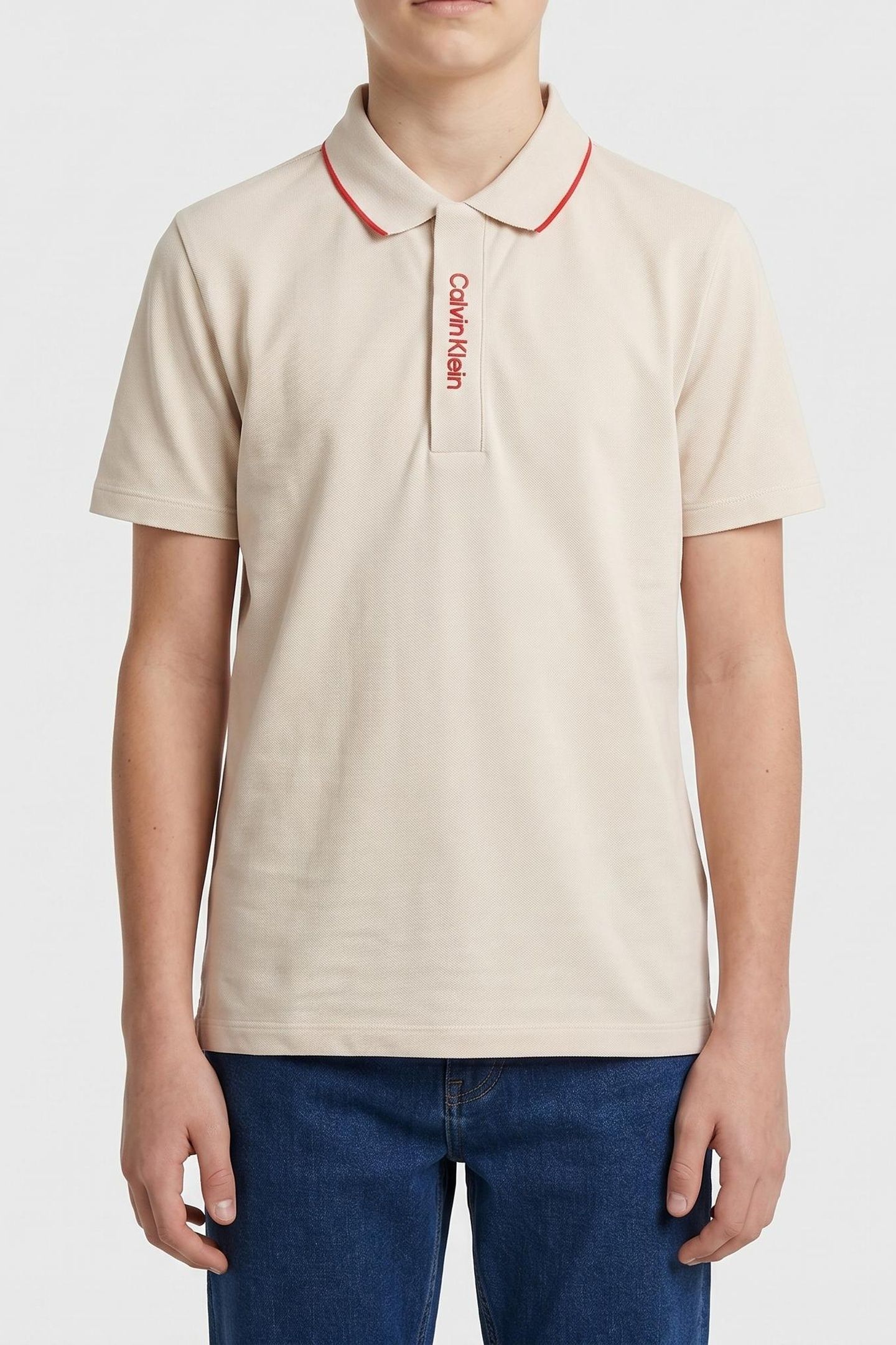 BOYS EMBROIDERY CK LOGO PIQUE POLO WHITECAP GRAY 1