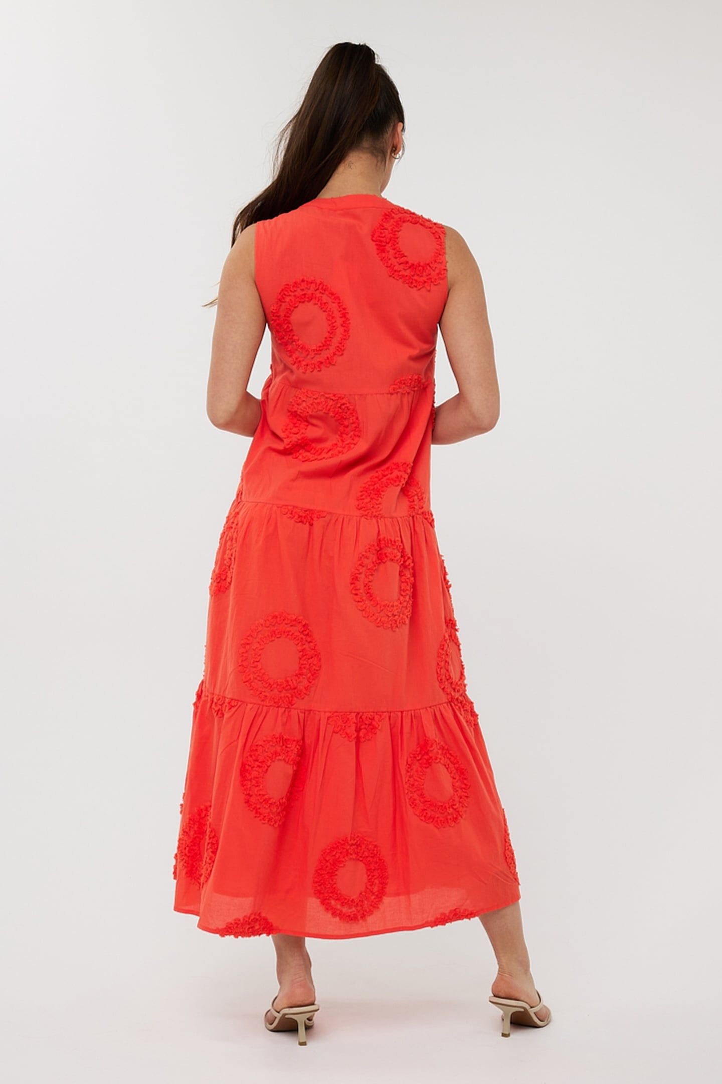 DRESS SLV/LSS 3D CIRCLED EMBROIDERY RED ORANGE 3