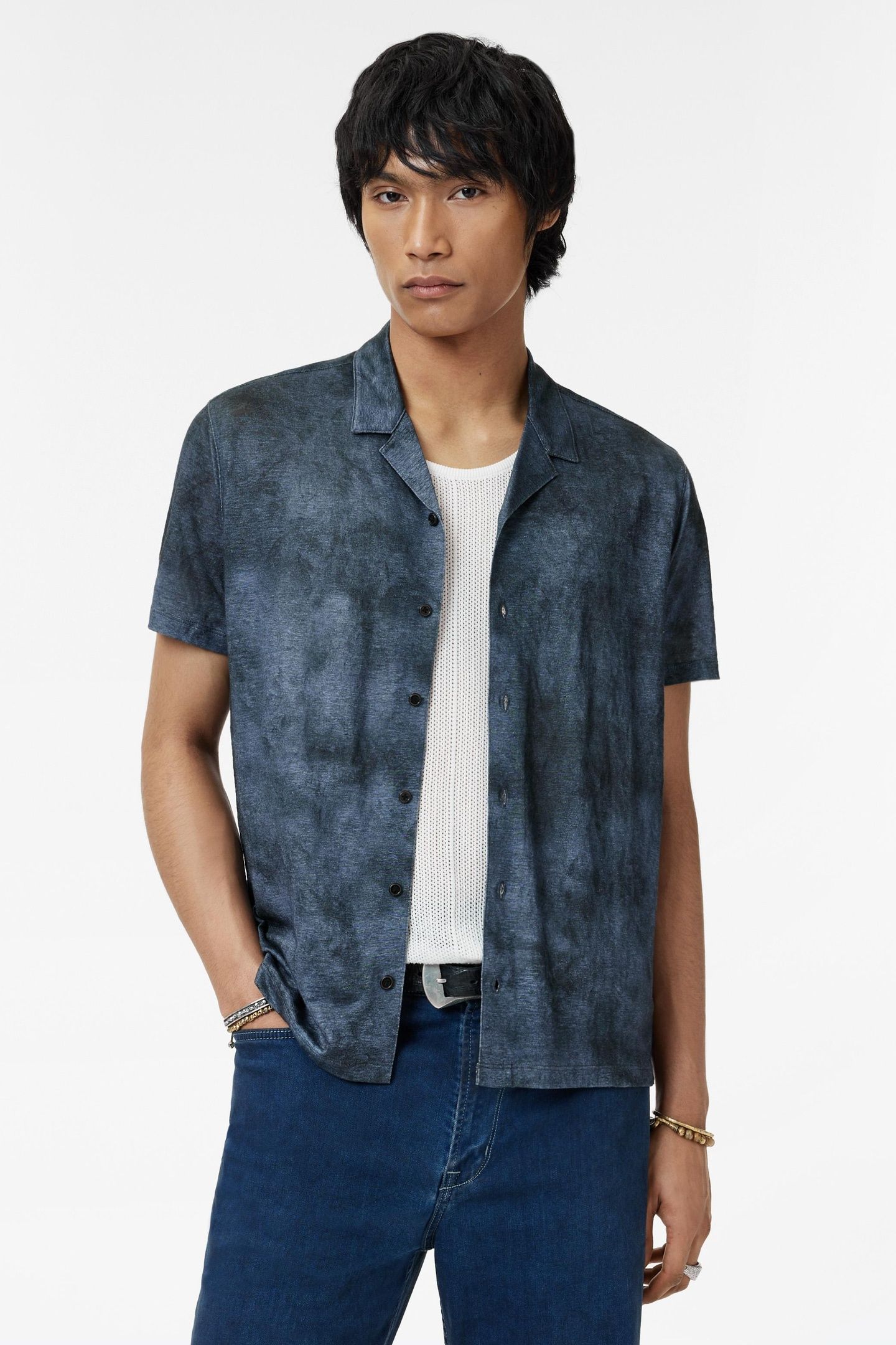 AGOSTA EASY FIT SS CAMP COLLAR SHIRT WIT STEEL BLUE 1