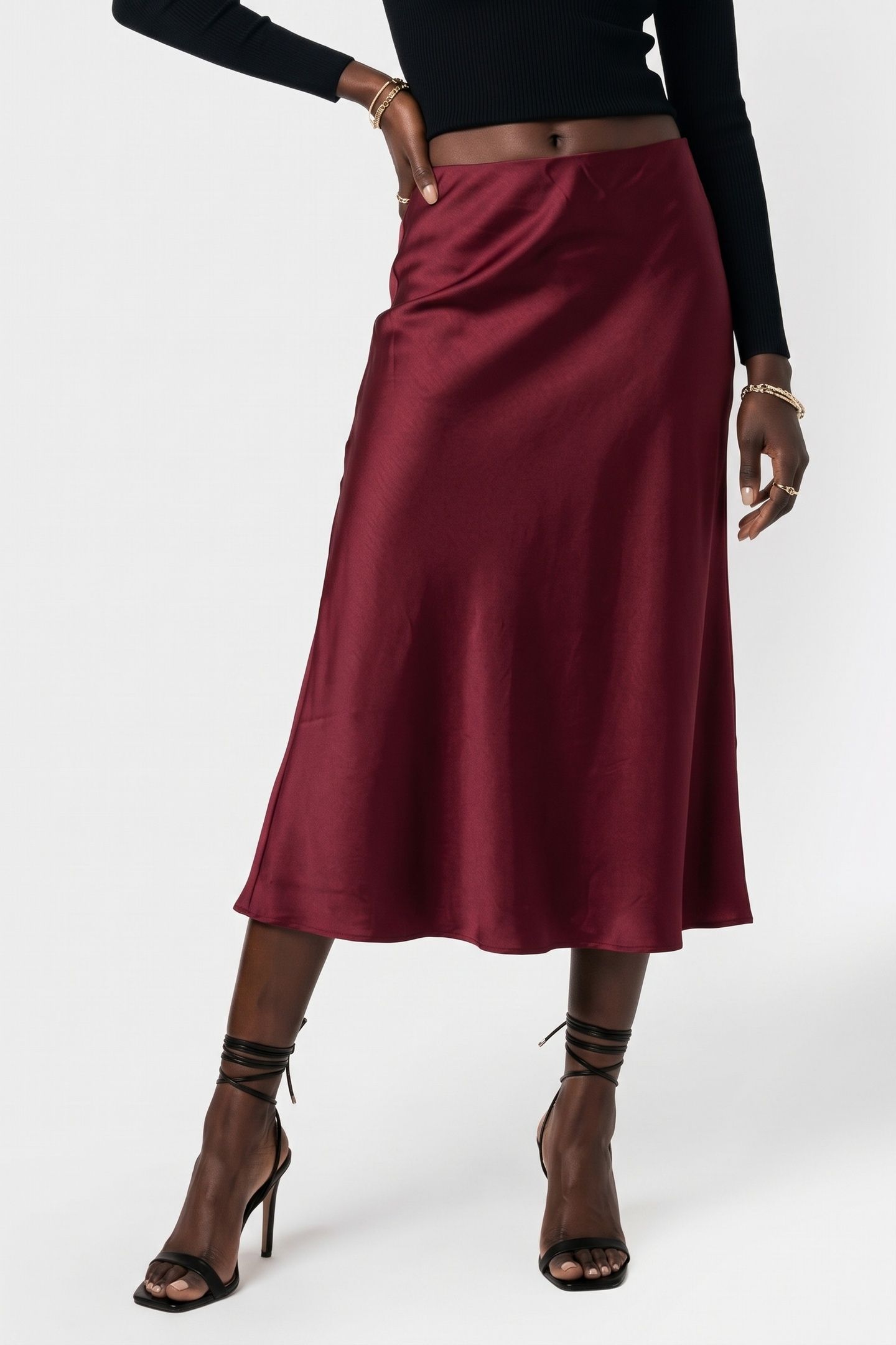 IRINA SATIN SKIRT BORDEAUX RED 1