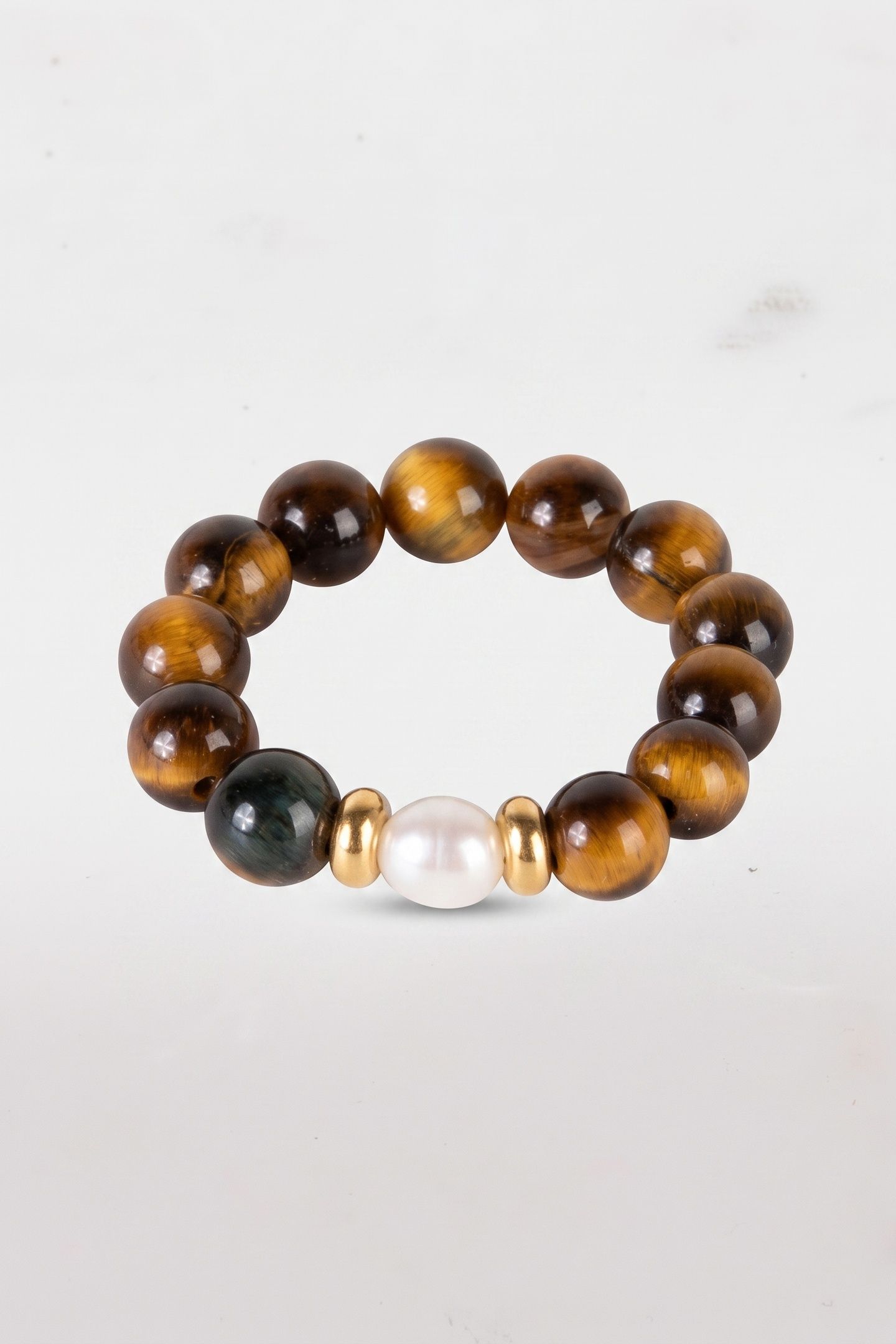 ANXIETY TIGER‘S EYE PEARL RING MIT PERLE GOLD / M/L 3