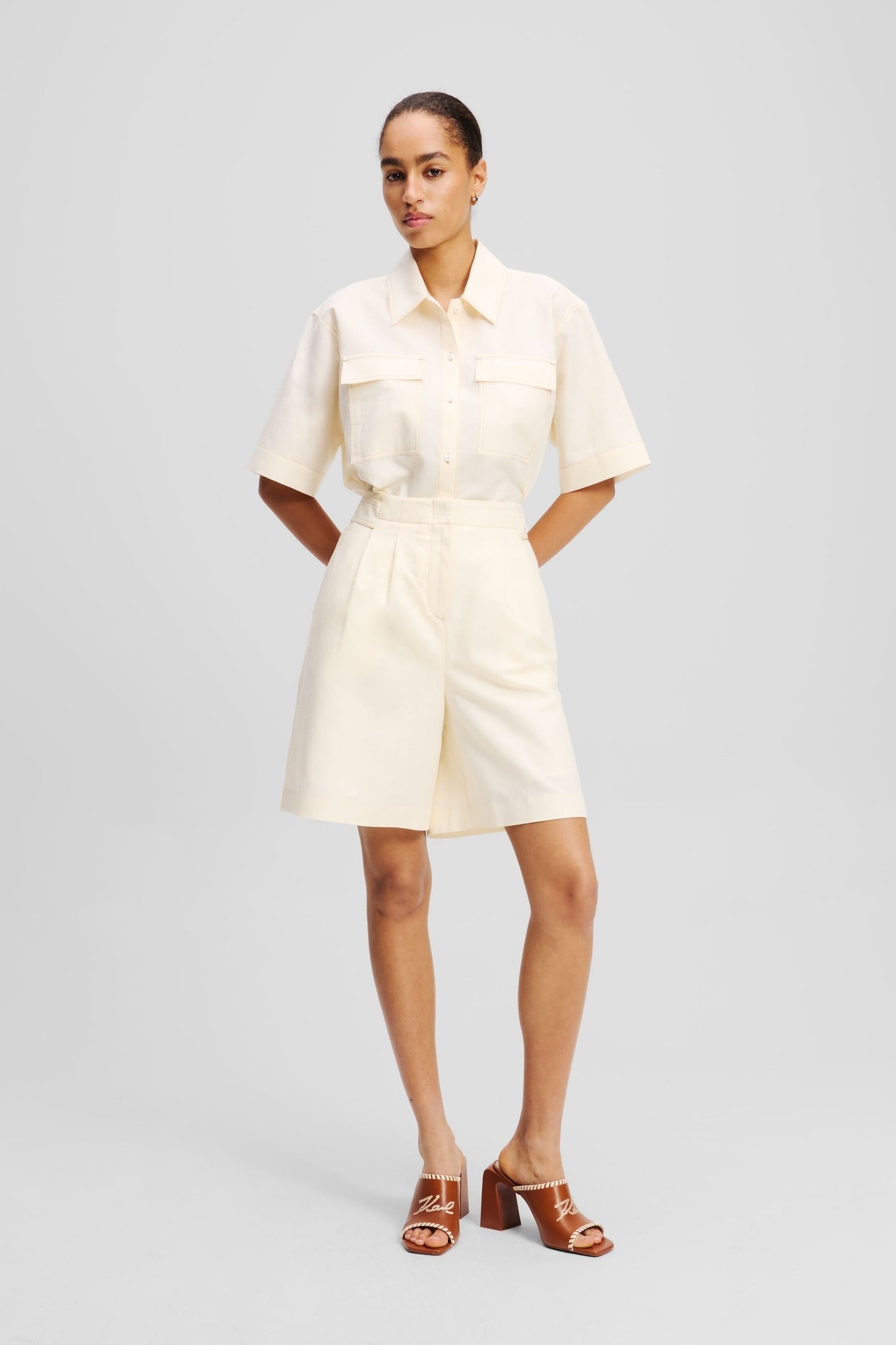LINEN BLEND SHORTS PRISTINE 1