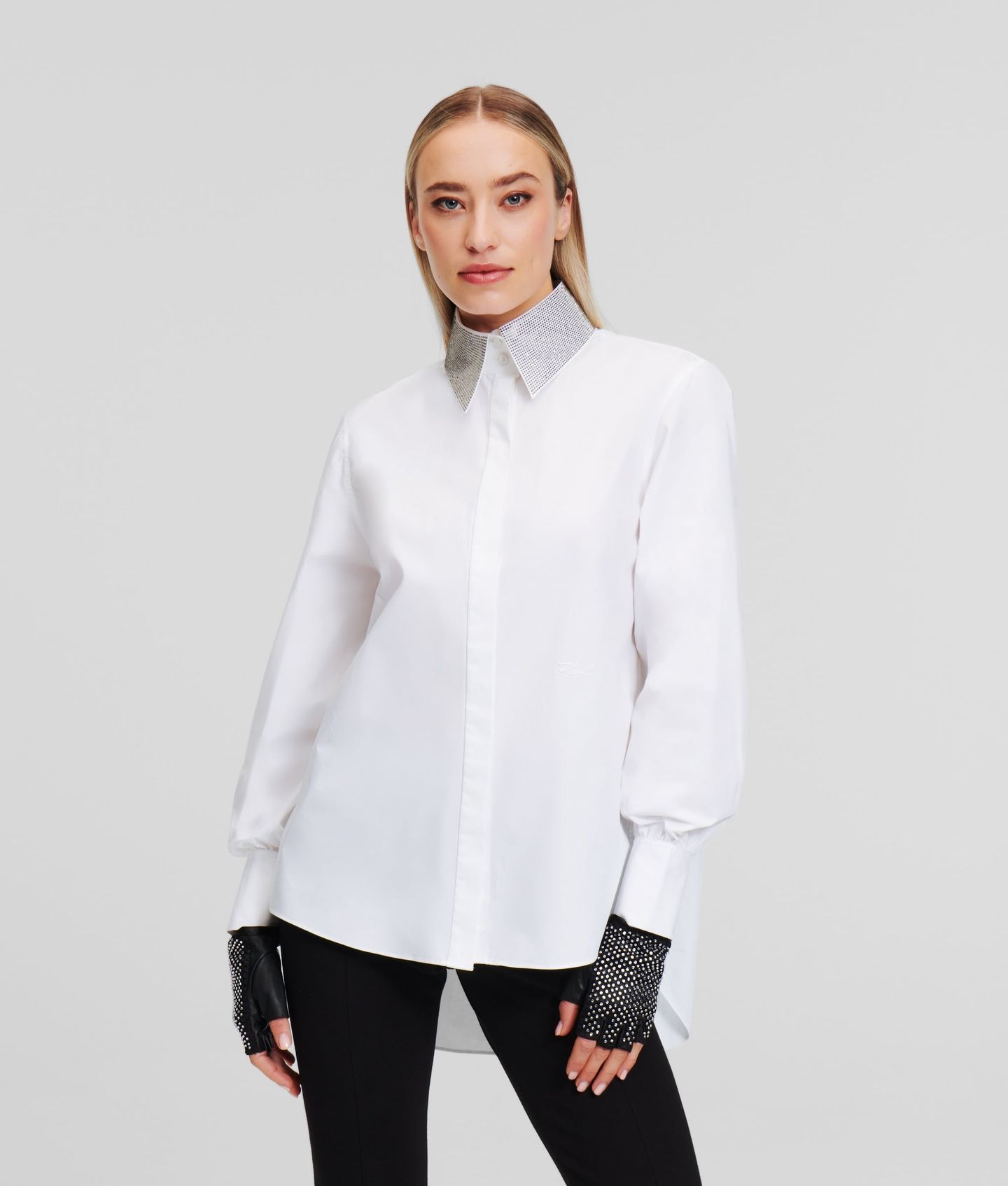 RHINESTONE COLLAR SHIRT WHITE 1
