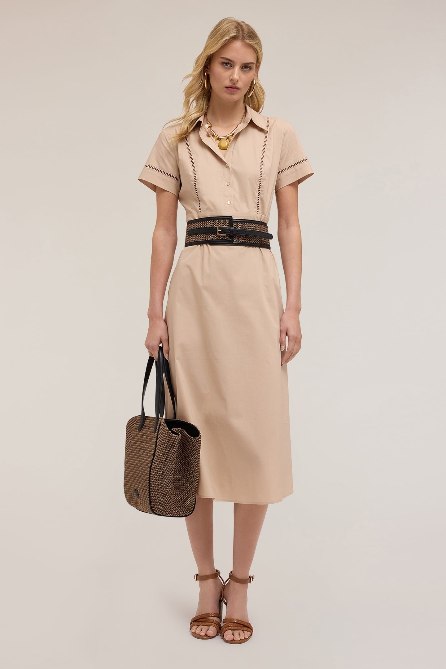 CHEMISIER DRESS WITH OPENWORK BEIGE 1