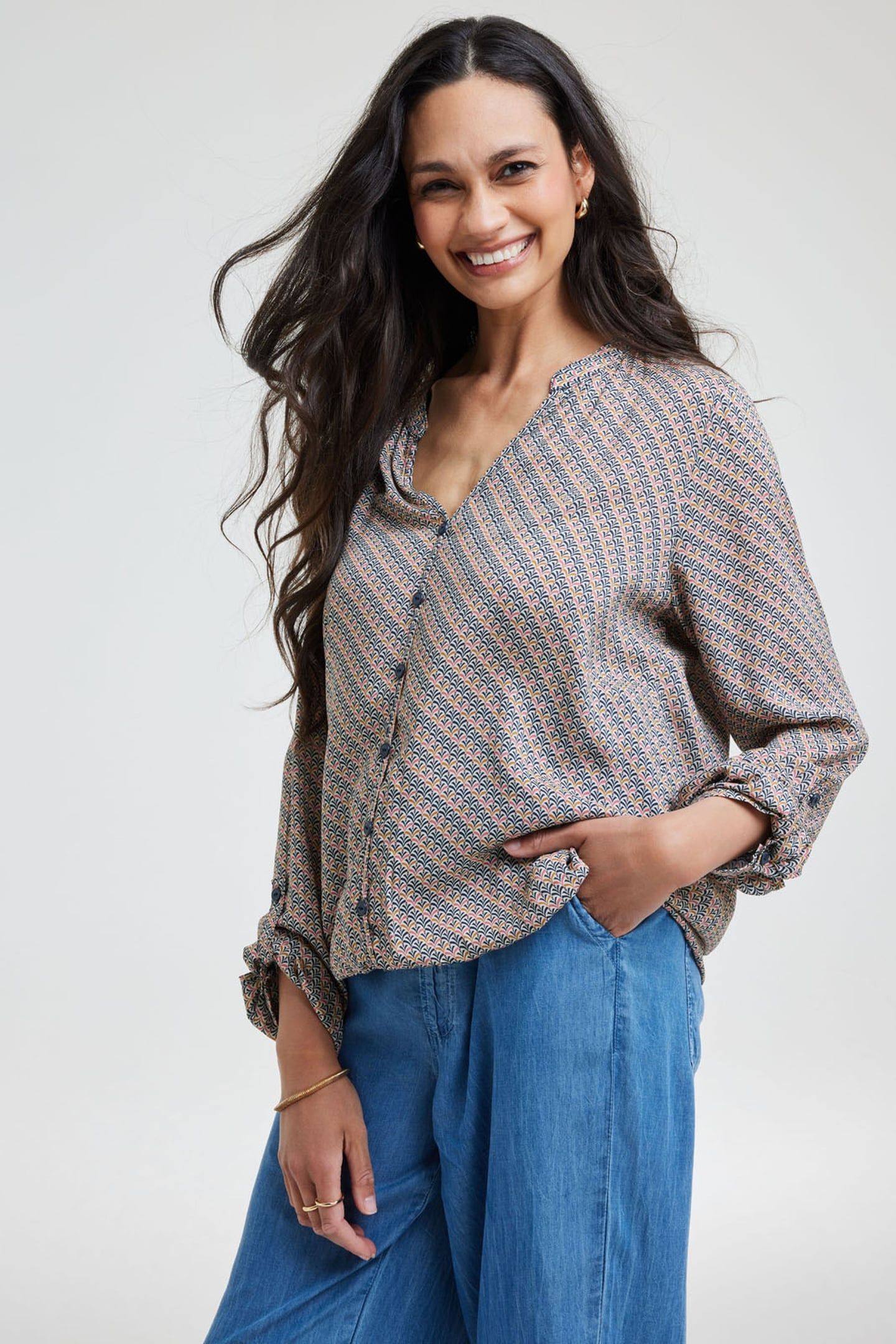 BLOUSE NILLY SAND WITH PURE PRINT 2