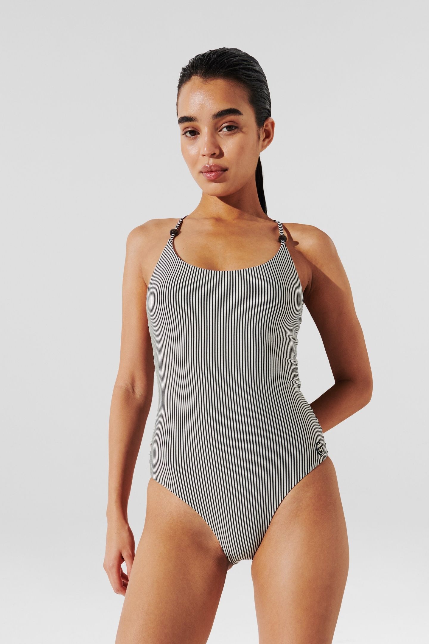 IKON STRIPE SWIMSUIT WHITE-BLACK STRIPE 1