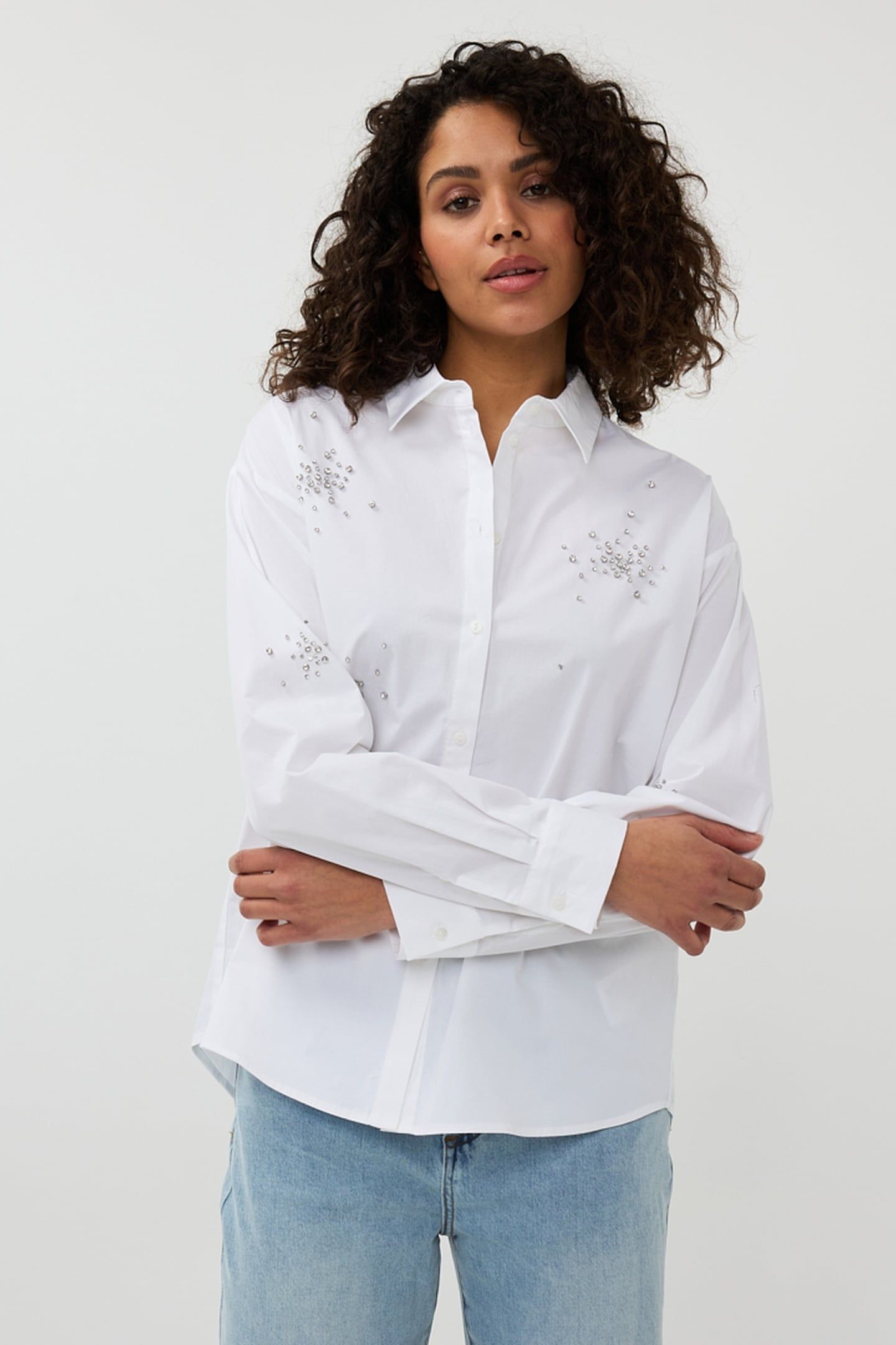 BLOUSE POPLIN RHINESTONES OFF WHITE 2
