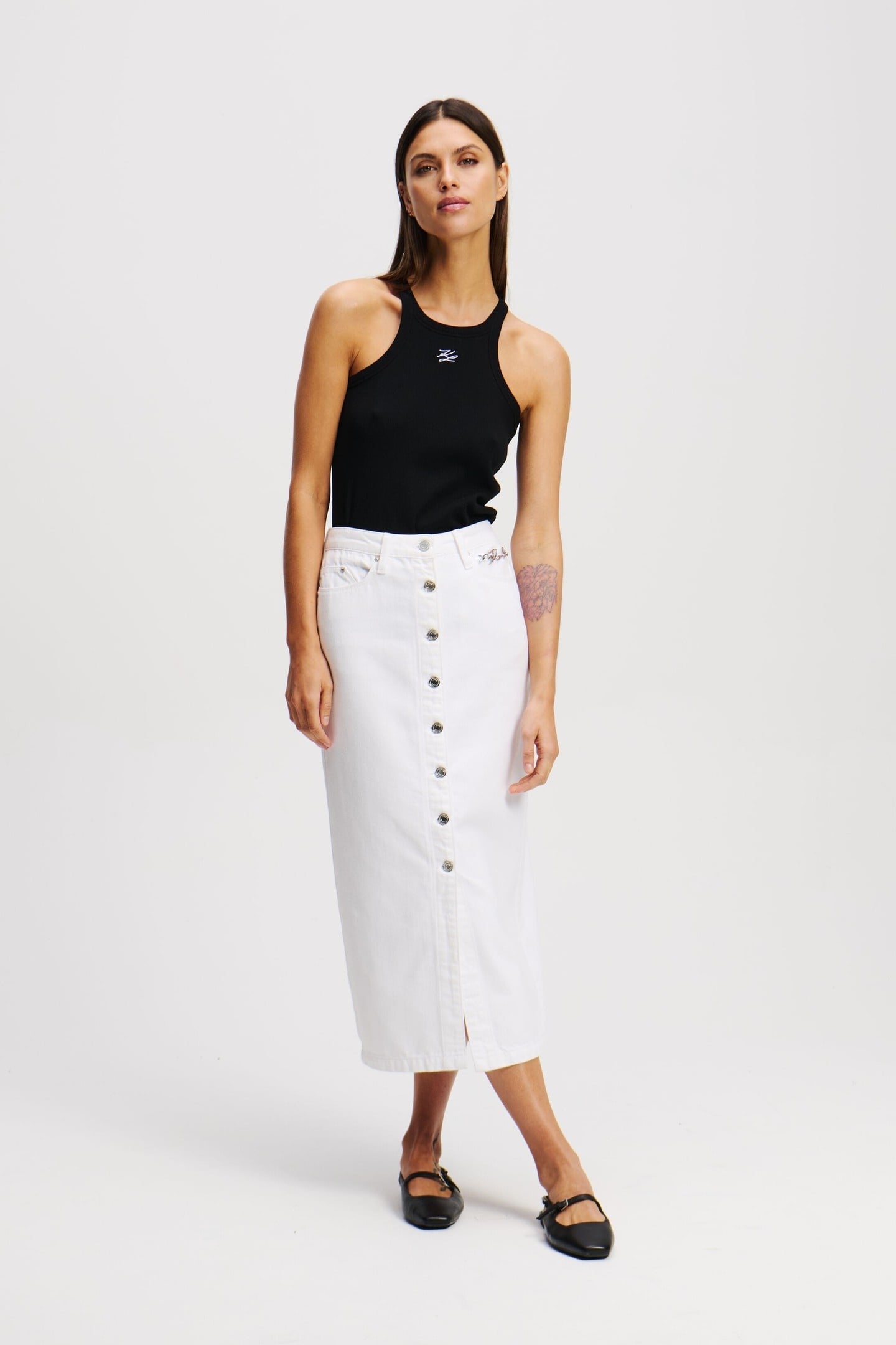 BUTTON WHITE DENIM SKIRT WHITE DENIM 1