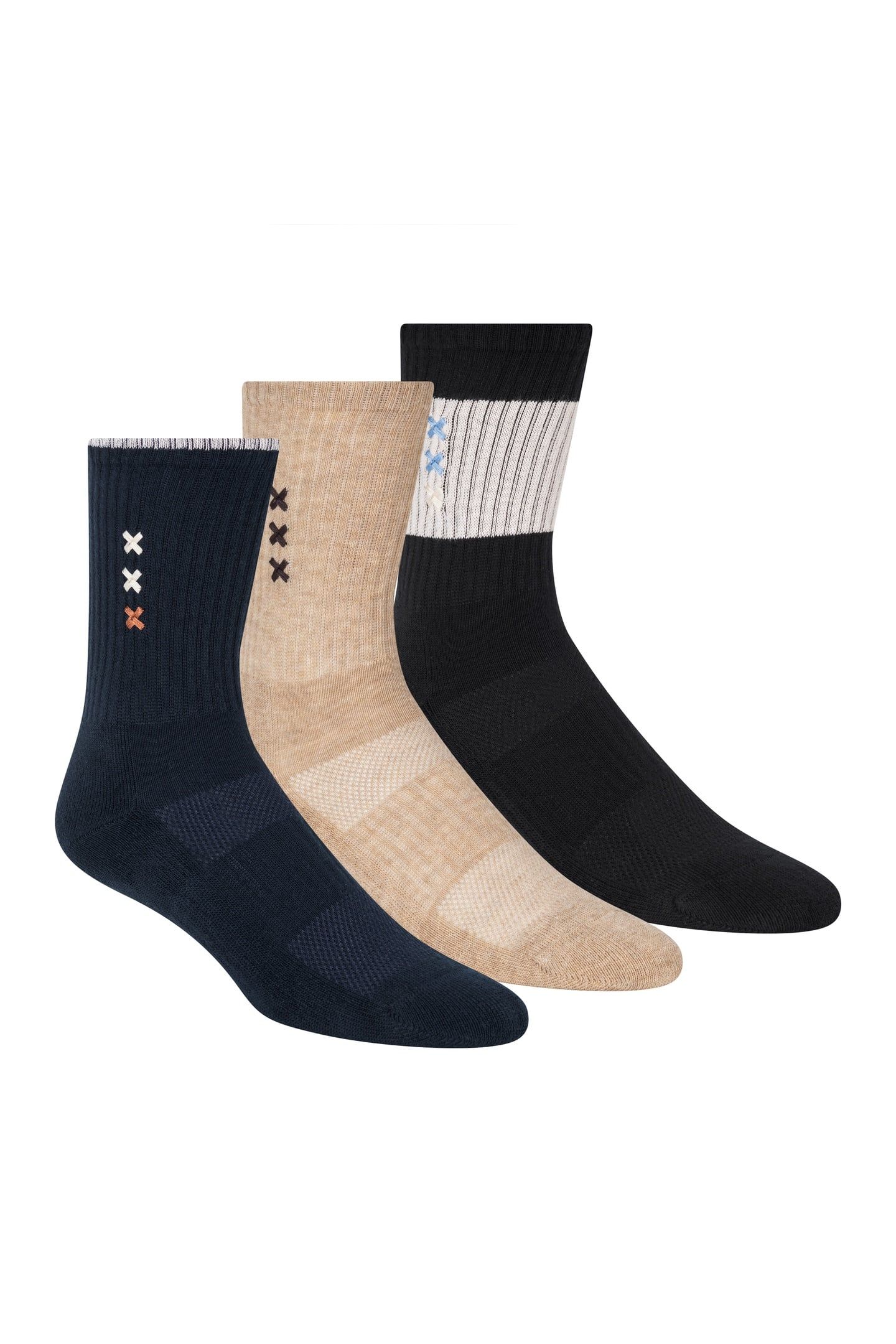 3PK WOMENS 1/2 TERRY CREW SOCKS ASSORTED 1