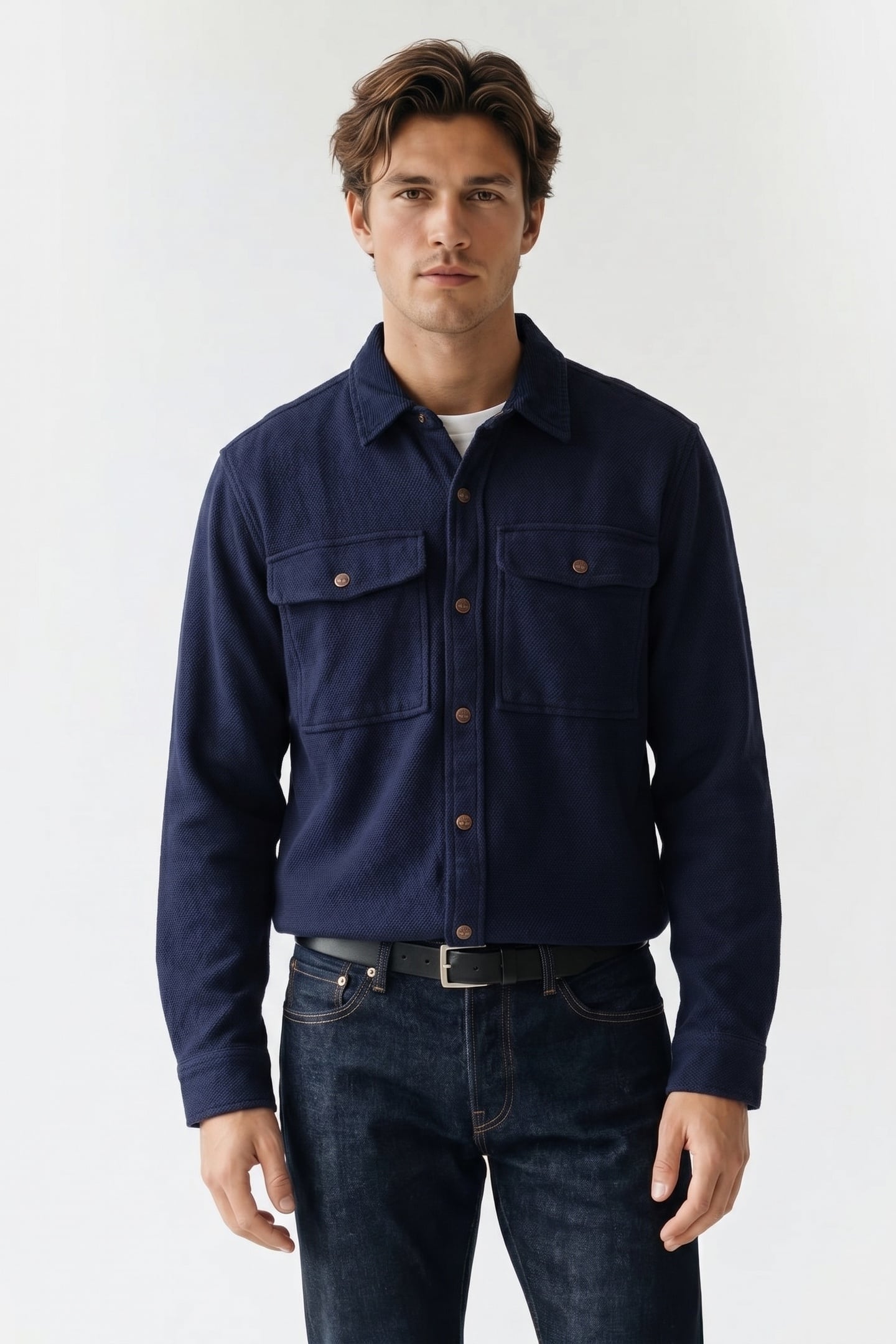 CORDUROY COLLAR UTILITY OVERSHIRT PEACOAT 1