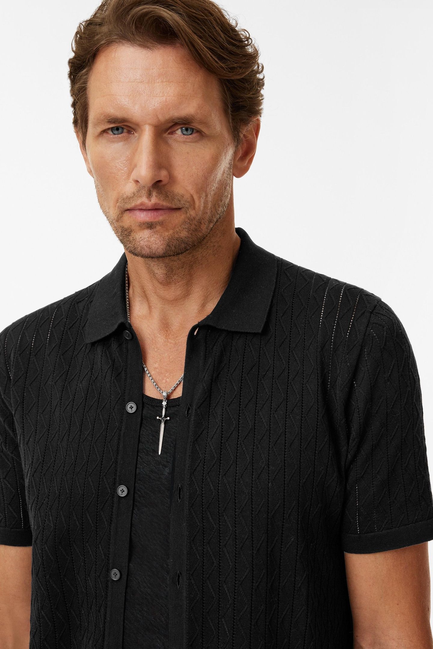 MOORE SS TEXTURE SWEATER SHIRT BLACK 2