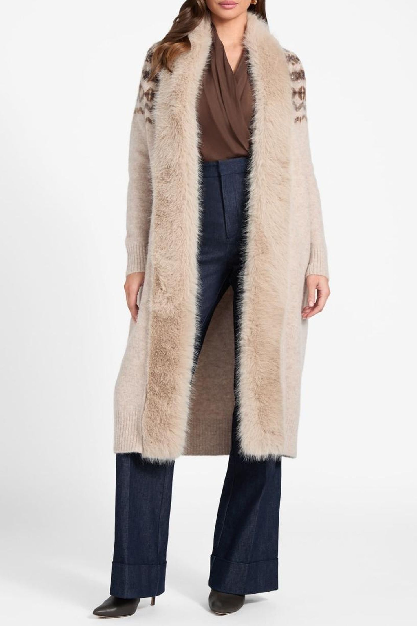 AKILAH LONG CARDI WI VELVET TAUPE HEATHER 3