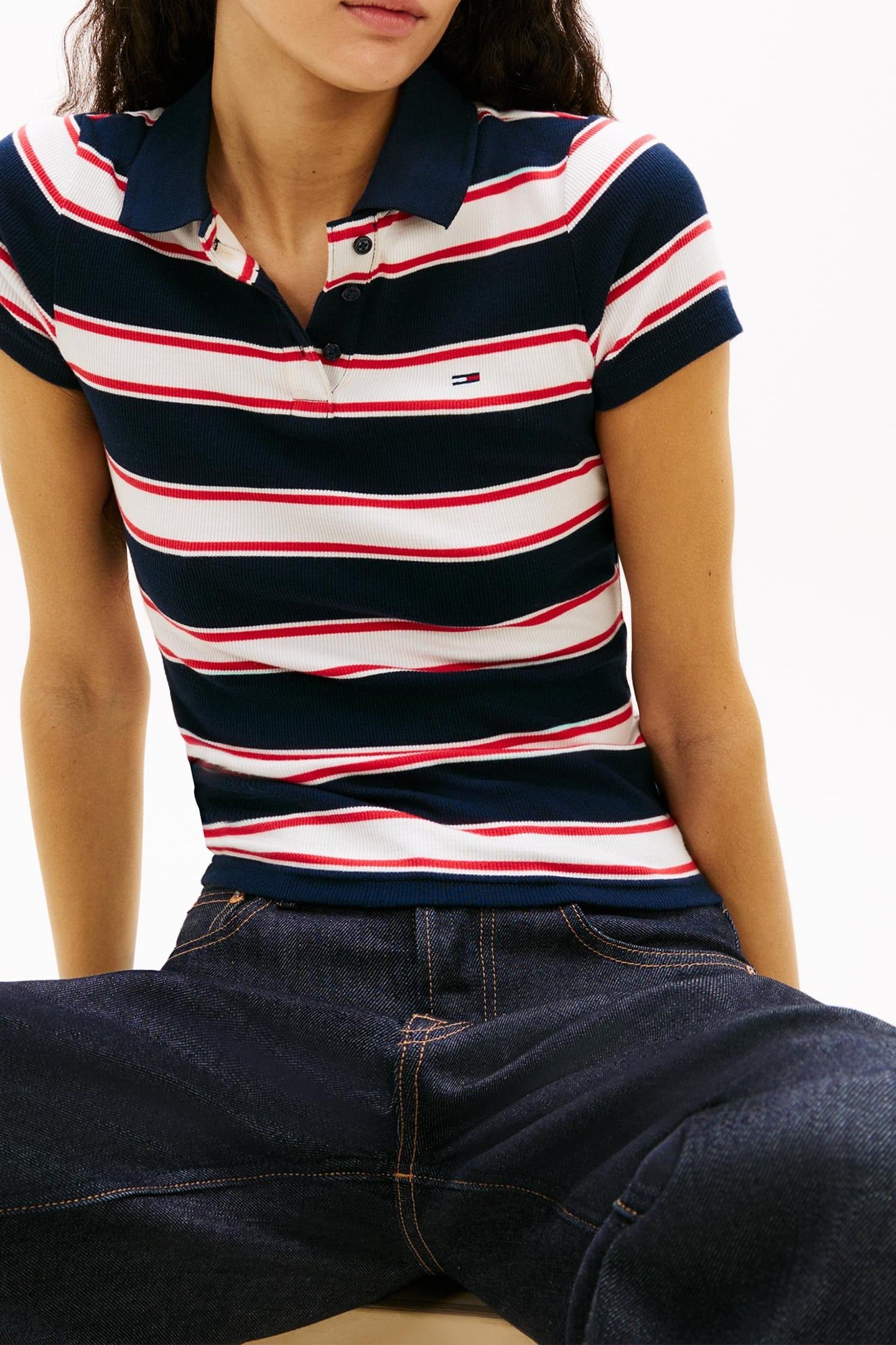 TJW SLIM RIB SS POLO DARK NIGHT NAVY/MULTI STRIPE 1